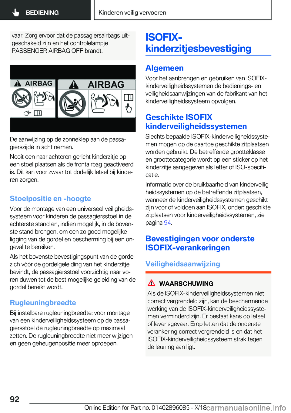 BMW X6 2019  Instructieboekjes (in Dutch) �v�a�a�r�.��Z�o�r�g��e�r�v�o�o�r��d�a�t��d�e��p�a�s�s�a�g�i�e�r�s�a�i�r�b�a�g�s��u�i�tj�g�e�s�c�h�a�k�e�l�d��z�i�j�n��e�n��h�e�t��c�o�n�t�r�o�l�e�l�a�m�p�j�e
�P�A�S�S�E�N�G�E�R��A�I�R�B�A�
