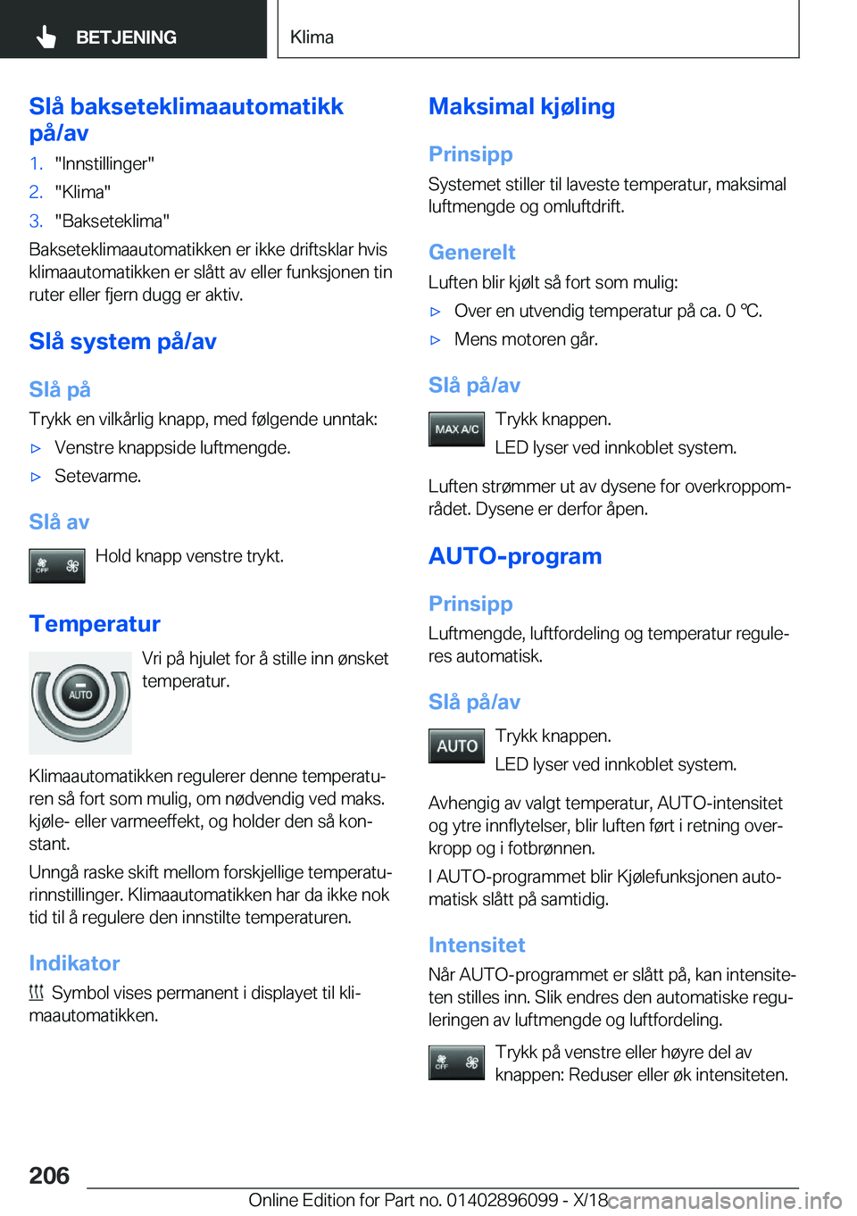 BMW X6 2019  InstruksjonsbØker (in Norwegian) �S�l�å��b�a�k�s�e�t�e�k�l�i�m�a�a�u�t�o�m�a�t�i�k�k
�p�å�/�a�v�1�.��I�n�n�s�t�i�l�l�i�n�g�e�r��2�.��K�l�i�m�a��3�.��B�a�k�s�e�t�e�k�l�i�m�a�
�B�a�k�s�e�t�e�k�l�i�m�a�a�u�t�o�m�a�t�i�k�k�e�n�