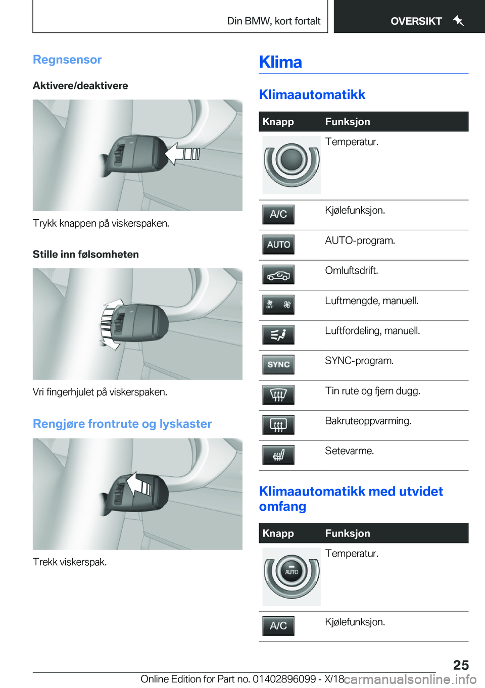 BMW X6 2019  InstruksjonsbØker (in Norwegian) �R�e�g�n�s�e�n�s�o�r
�A�k�t�i�v�e�r�e�/�d�e�a�k�t�i�v�e�r�e
�T�r�y�k�k��k�n�a�p�p�e�n��p�å��v�i�s�k�e�r�s�p�a�k�e�n�.
�S�t�i�l�l�e��i�n�n��f�
