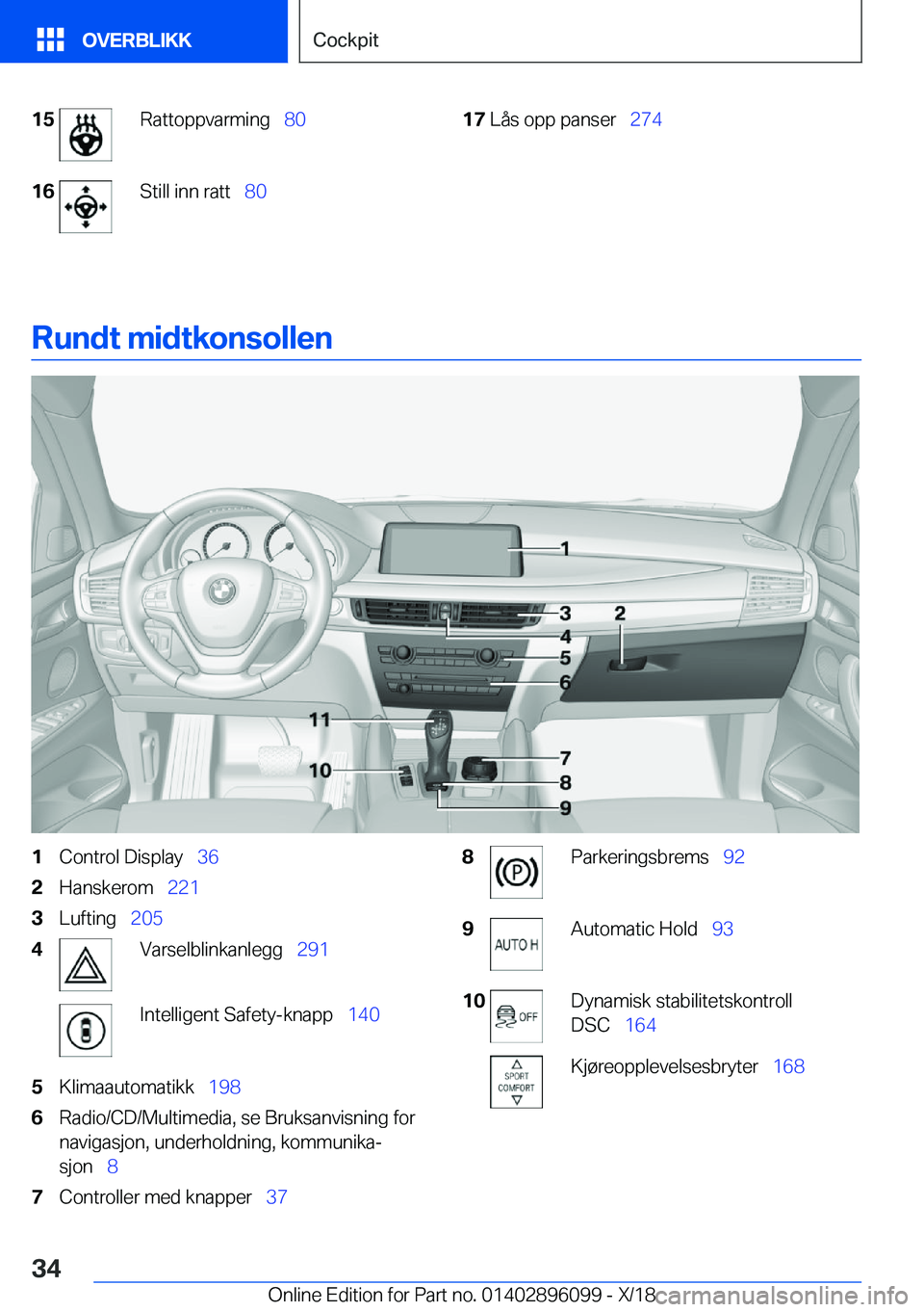 BMW X6 2019  InstruksjonsbØker (in Norwegian) �1�5�R�a�t�t�o�p�p�v�a�r�m�i�n�g\_�8�0�1�6�S�t�i�l�l��i�n�n��r�a�t�t\_�8�0�1�7�L�å�s��o�p�p��p�a�n�s�e�r\_ �2�7�4
�R�u�n�d�t��m�i�d�t�k�o�n�s�o�l�l�e�n
�1�C�o�n�t�r�o�l��D�i�s�p�l�a�y\_
