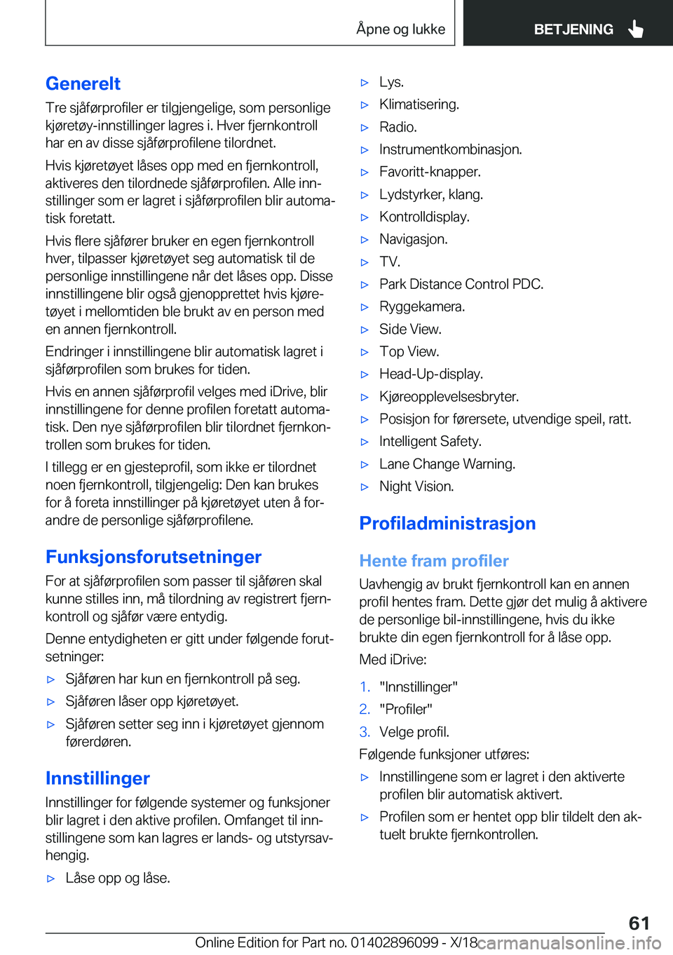 BMW X6 2019  InstruksjonsbØker (in Norwegian) �G�e�n�e�r�e�l�t�T�r�e��s�j�å�f�