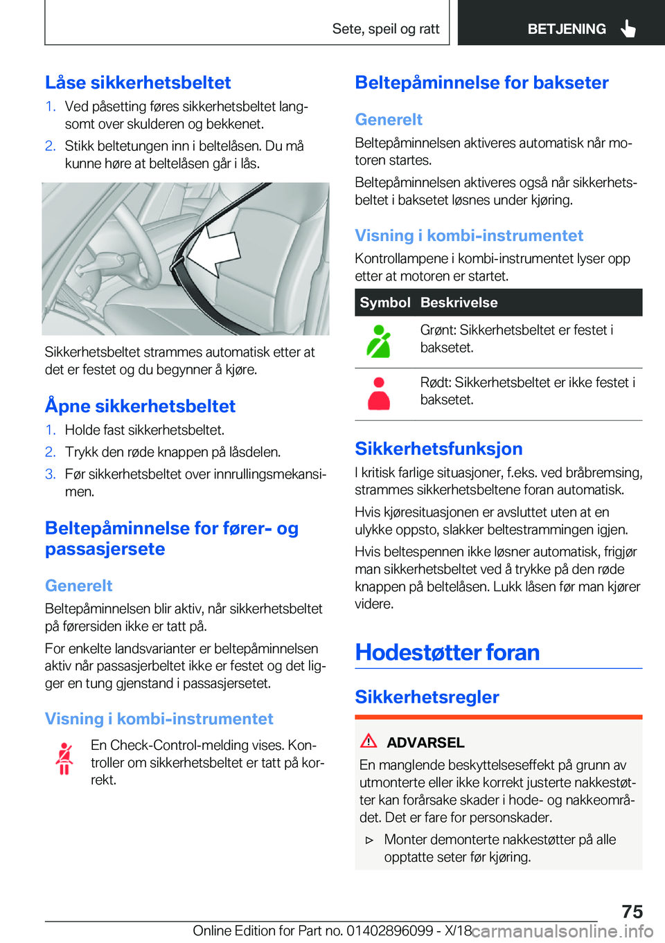 BMW X6 2019  InstruksjonsbØker (in Norwegian) �L�å�s�e��s�i�k�k�e�r�h�e�t�s�b�e�l�t�e�t�1�.�V�e�d��p�å�s�e�t�t�i�n�g��f�