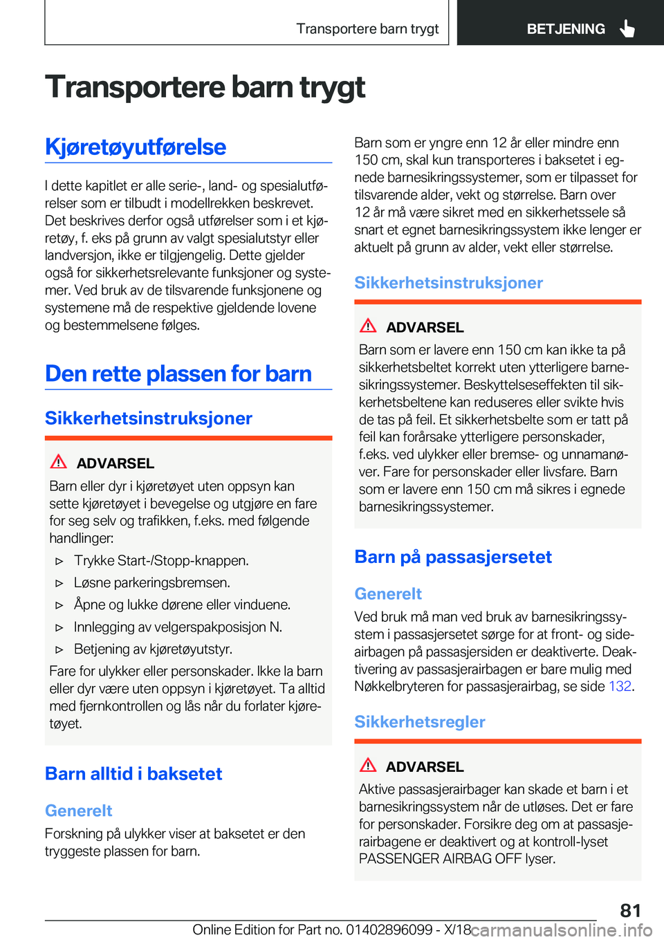 BMW X6 2019  InstruksjonsbØker (in Norwegian) �T�r�a�n�s�p�o�r�t�e�r�e��b�a�r�n��t�r�y�g�t�K�j�