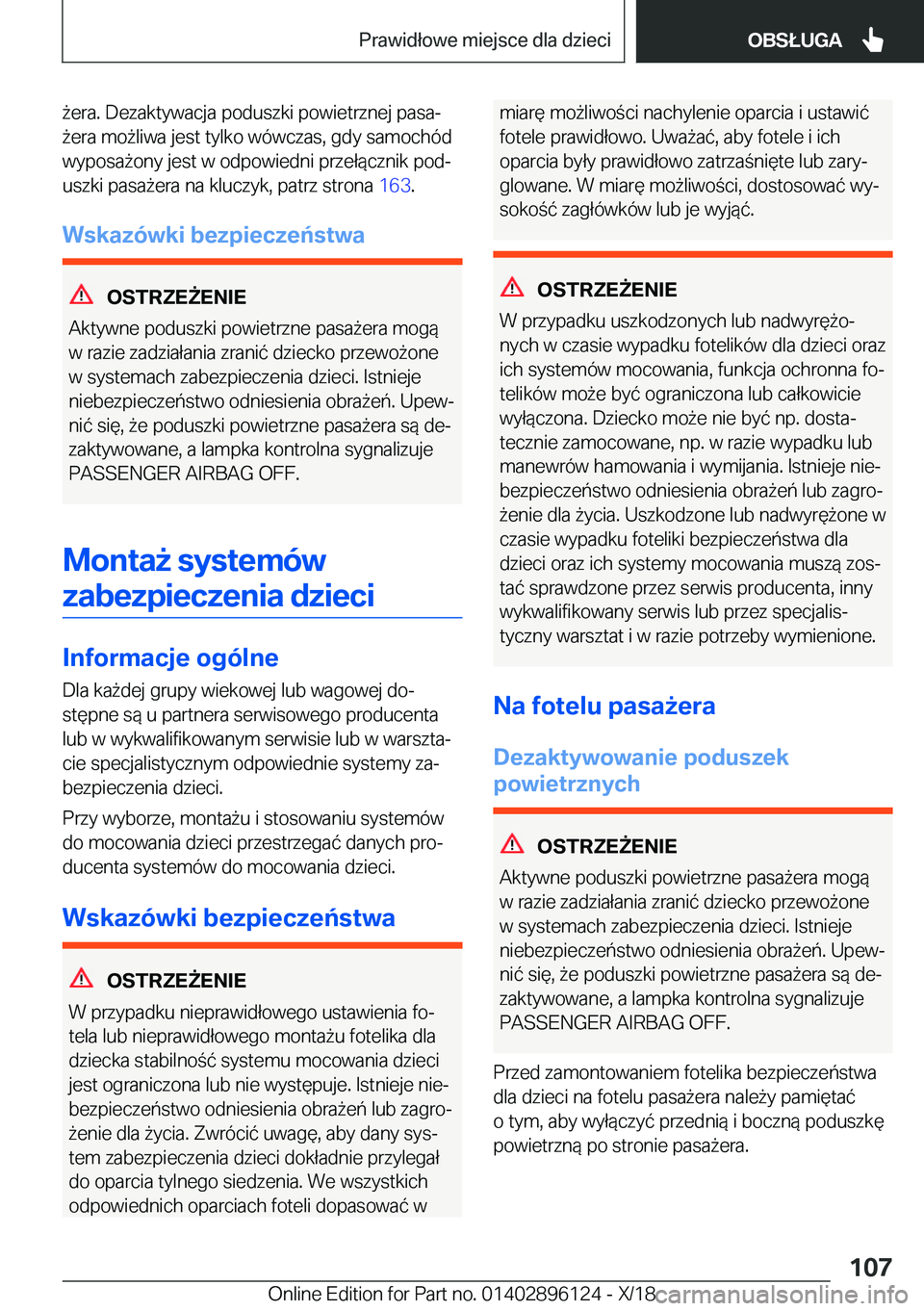 BMW X6 2019  Instrukcja obsługi (in Polish) 9�e�r�a�.��D�e�z�a�k�t�y�w�a�c�j�a��p�o�d�u�s�z�k�i��p�o�w�i�e�t�r�z�n�e�j��p�a�s�aj
9�e�r�a��m�o9�l�i�w�a��j�e�s�t��t�y�l�k�o��w�