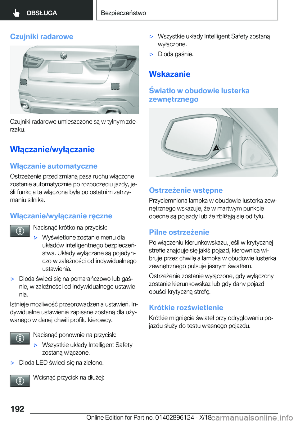 BMW X6 2019  Instrukcja obsługi (in Polish) �C�z�u�j�n�i�k�i��r�a�d�a�r�o�w�e
�C�z�u�j�n�i�k�i��r�a�d�a�r�o�w�e��u�m�i�e�s�z�c�z�o�n�e��s�
