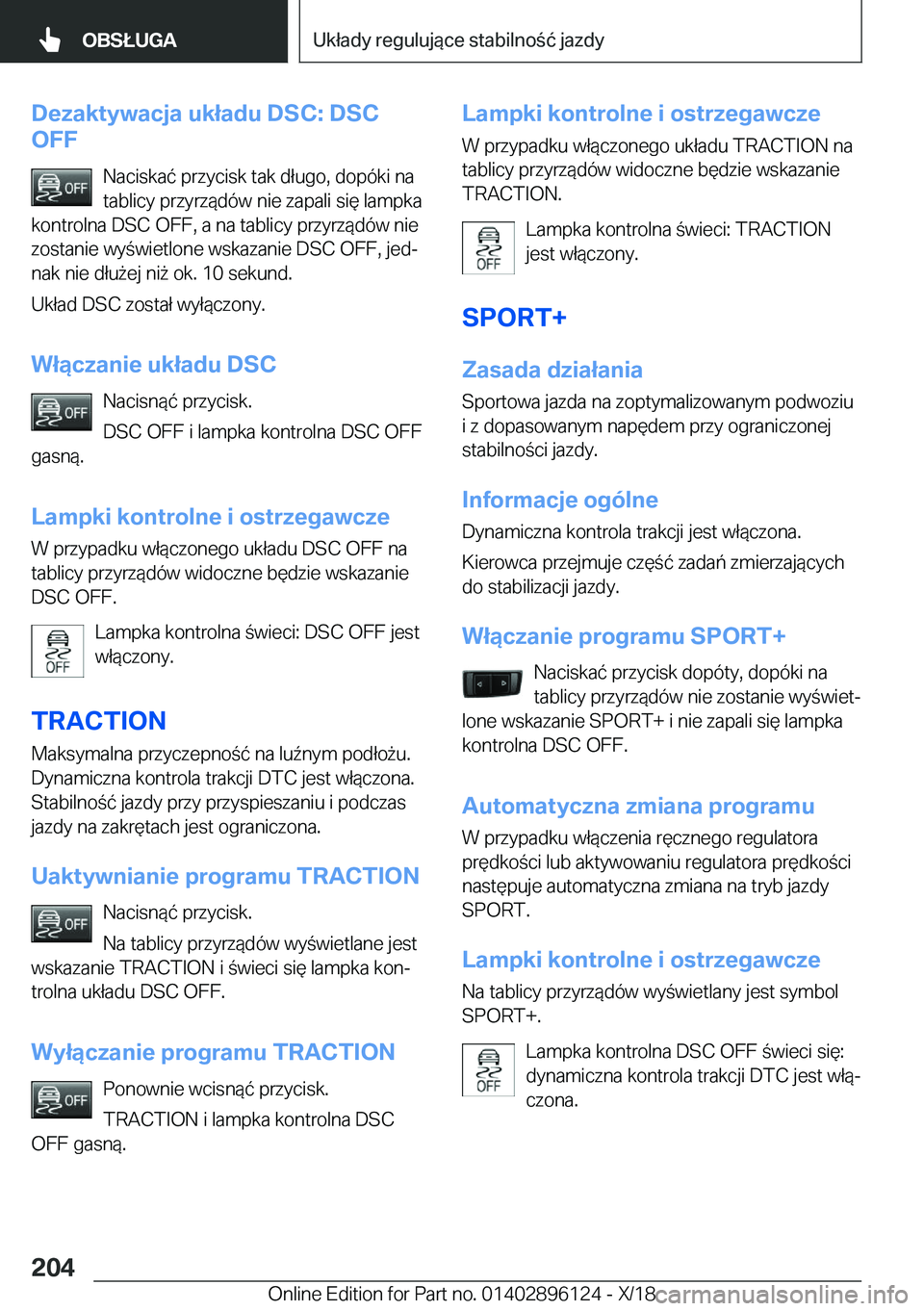 BMW X6 2019  Instrukcja obsługi (in Polish) �D�e�z�a�k�t�y�w�a�c�j�a��u�k�ł�a�d�u��D�S�C�:��D�S�C
�O�F�F
�N�a�c�i�s�k�a�