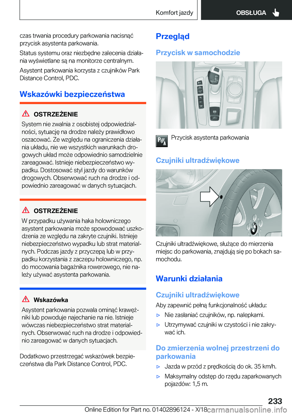 BMW X6 2019  Instrukcja obsługi (in Polish) �c�z�a�s��t�r�w�a�n�i�a��p�r�o�c�e�d�u�r�y��p�a�r�k�o�w�a�n�i�a��n�a�c�i�s�n�