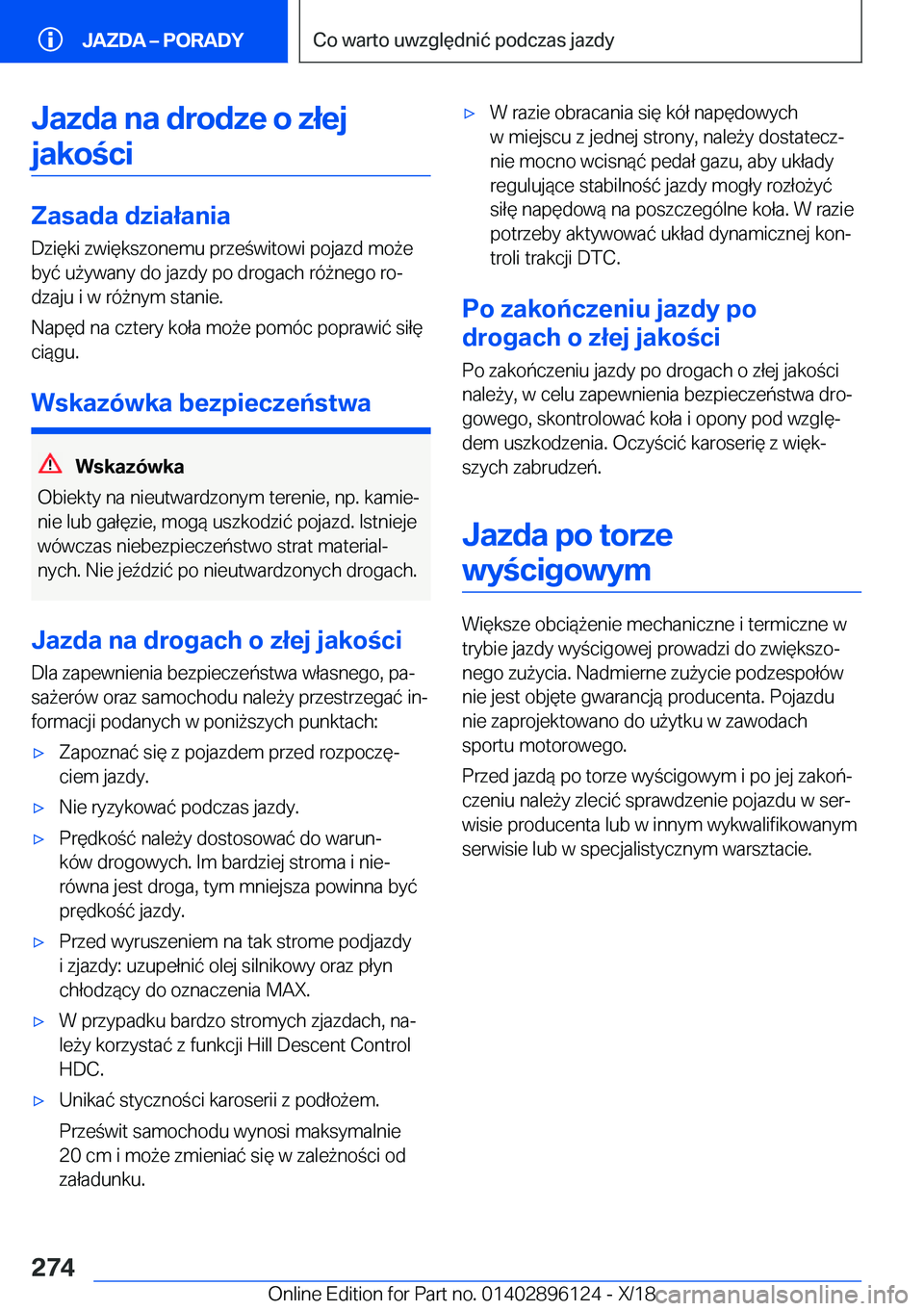 BMW X6 2019  Instrukcja obsługi (in Polish) �J�a�z�d�a��n�a��d�r�o�d�z�e��o��z�ł�e�j�j�a�k�o�c�i
�Z�a�s�a�d�a��d�z�i�a�ł�a�n�i�a
�D�z�i�
