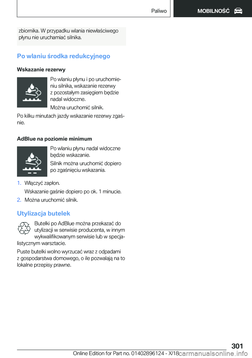 BMW X6 2019  Instrukcja obsługi (in Polish) �z�b�i�o�r�n�i�k�a�.��W��p�r�z�y�p�a�d�k�u��w�l�a�n�i�a��n�i�e�w�ł�a�c�i�w�e�g�o�p�ł�y�n�u��n�i�e��u�r�u�c�h�a�m�i�a�