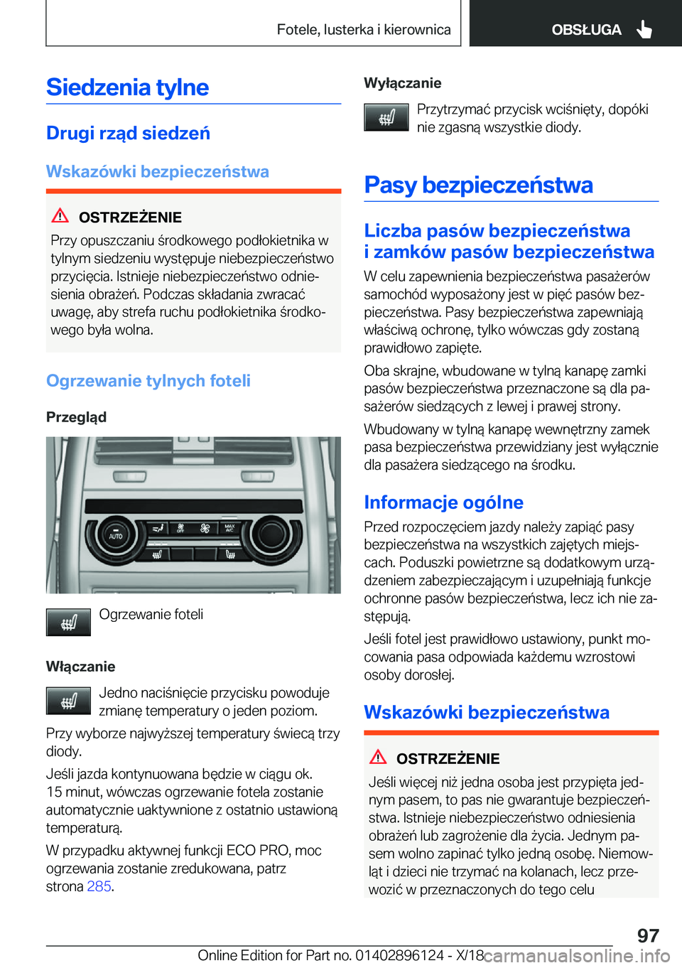 BMW X6 2019  Instrukcja obsługi (in Polish) �S�i�e�d�z�e�n�i�a��t�y�l�n�e
�D�r�u�g�i��r�z�ą�d��s�i�e�d�z�e�
