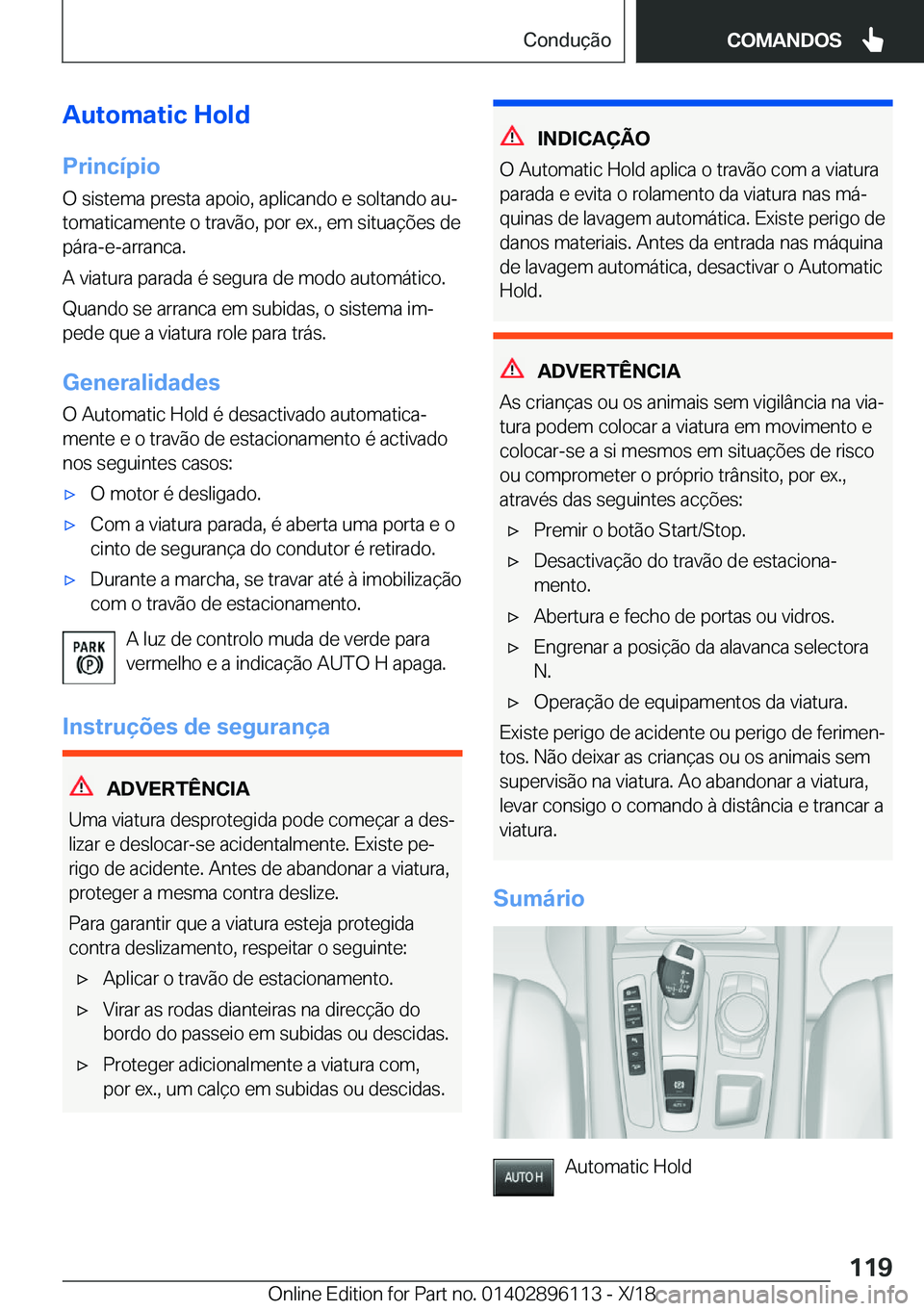 BMW X6 2019  Manual do condutor (in Portuguese) �A�u�t�o�m�a�t�i�c��H�o�l�d
�P�r�i�n�c�