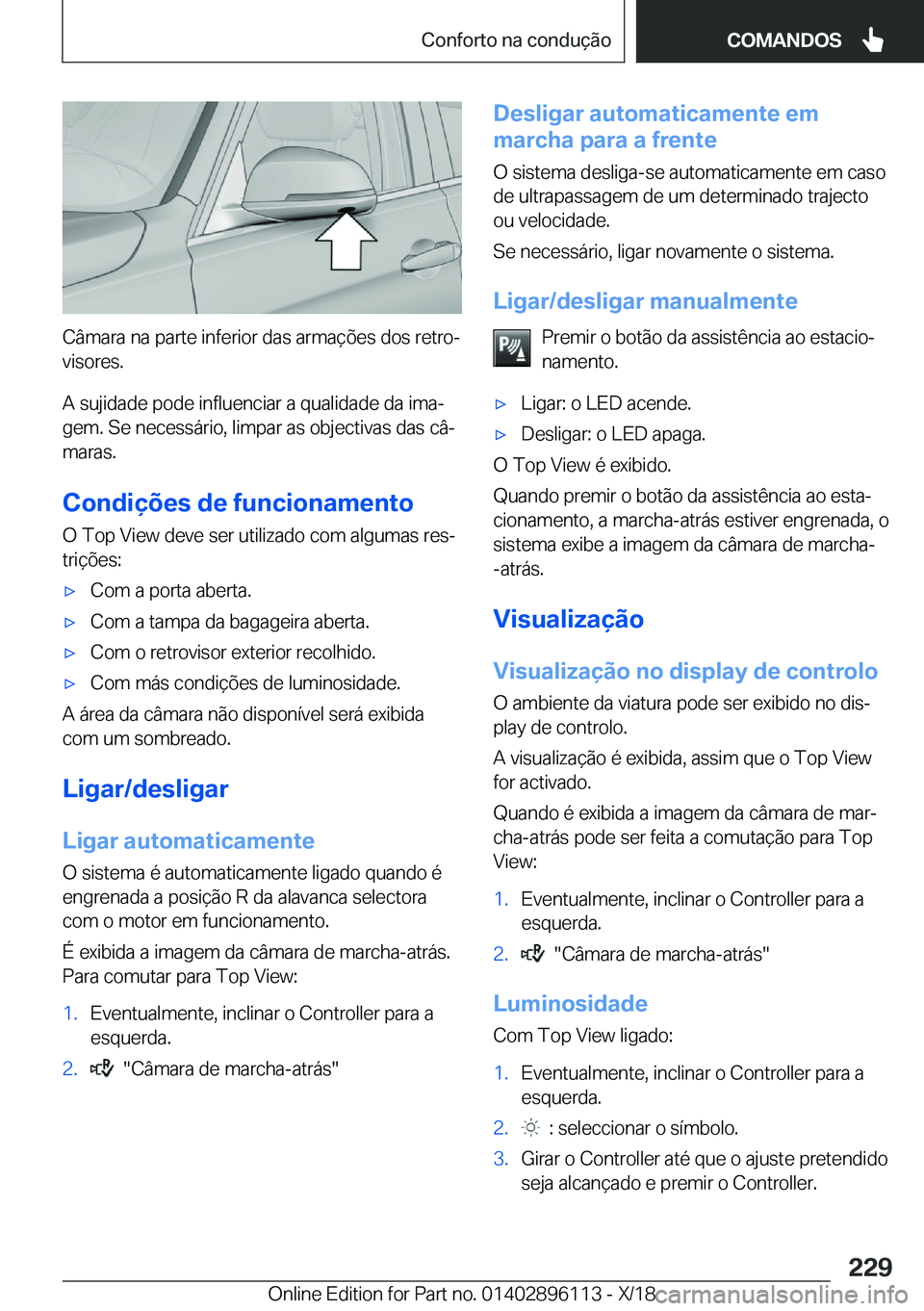 BMW X6 2019  Manual do condutor (in Portuguese) �C�â�m�a�r�a��n�a��p�a�r�t�e��i�n�f�e�r�i�o�r��d�a�s��a�r�m�a�