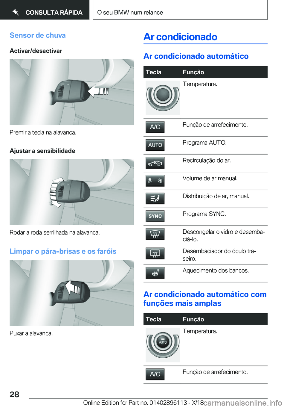BMW X6 2019  Manual do condutor (in Portuguese) �S�e�n�s�o�r��d�e��c�h�u�v�a
�A�c�t�i�v�a�r�/�d�e�s�a�c�t�i�v�a�r
�P�r�e�m�i�r��a��t�e�c�l�a��n�a��a�l�a�v�a�n�c�a�.
�A�j�u�s�t�a�r��a��s�e�n�s�i�b�i�l�i�d�a�d�e
�R�o�d�a�r��a��r�o�d�a��s�e