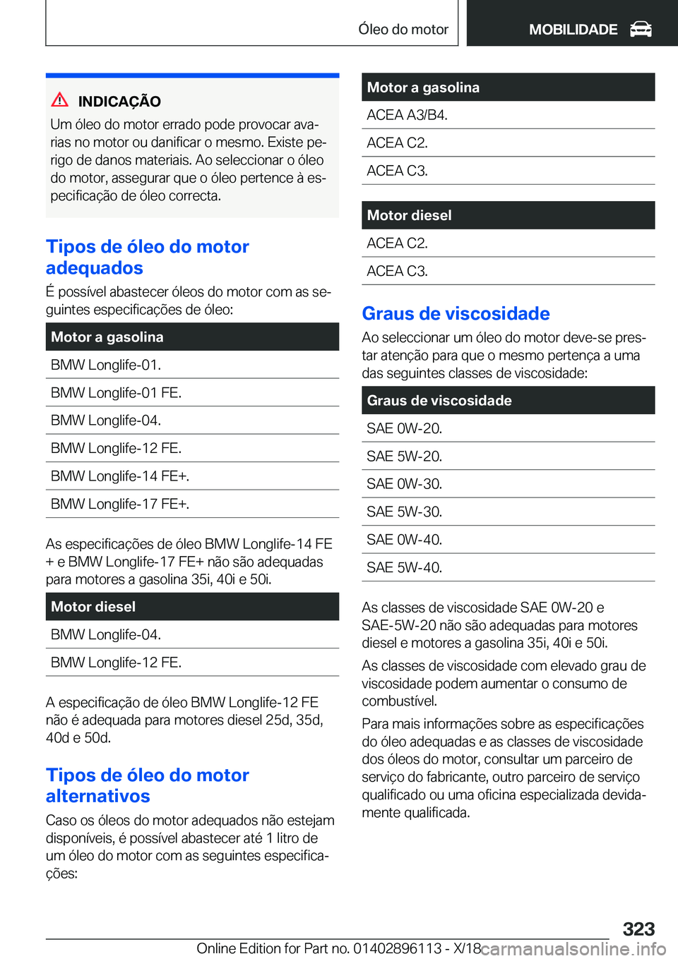 BMW X6 2019  Manual do condutor (in Portuguese) �I�N�D�I�C�A�