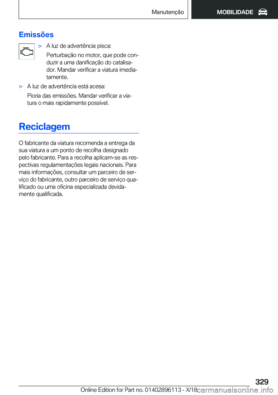 BMW X6 2019  Manual do condutor (in Portuguese) �E�m�i�s�s�