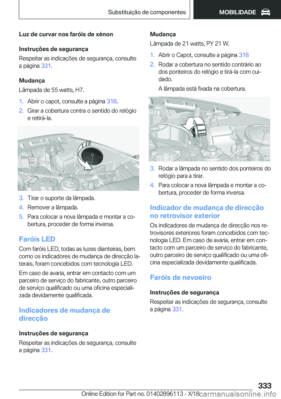 BMW X6 2019  Manual do condutor (in Portuguese) �L�u�z��d�e��c�u�r�v�a�r��n�o�s��f�a�r�