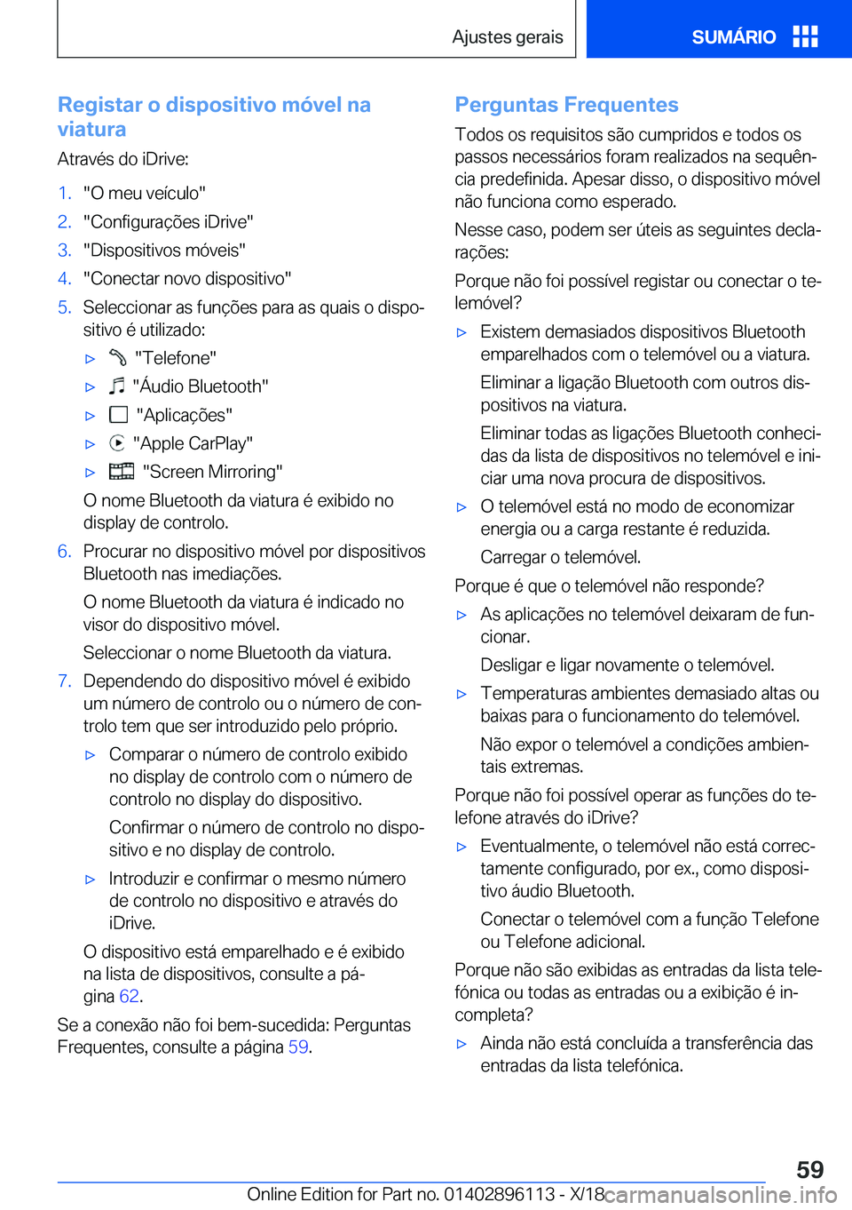 BMW X6 2019  Manual do condutor (in Portuguese) �R�e�g�i�s�t�a�r��o��d�i�s�p�o�s�i�t�i�v�o��m�