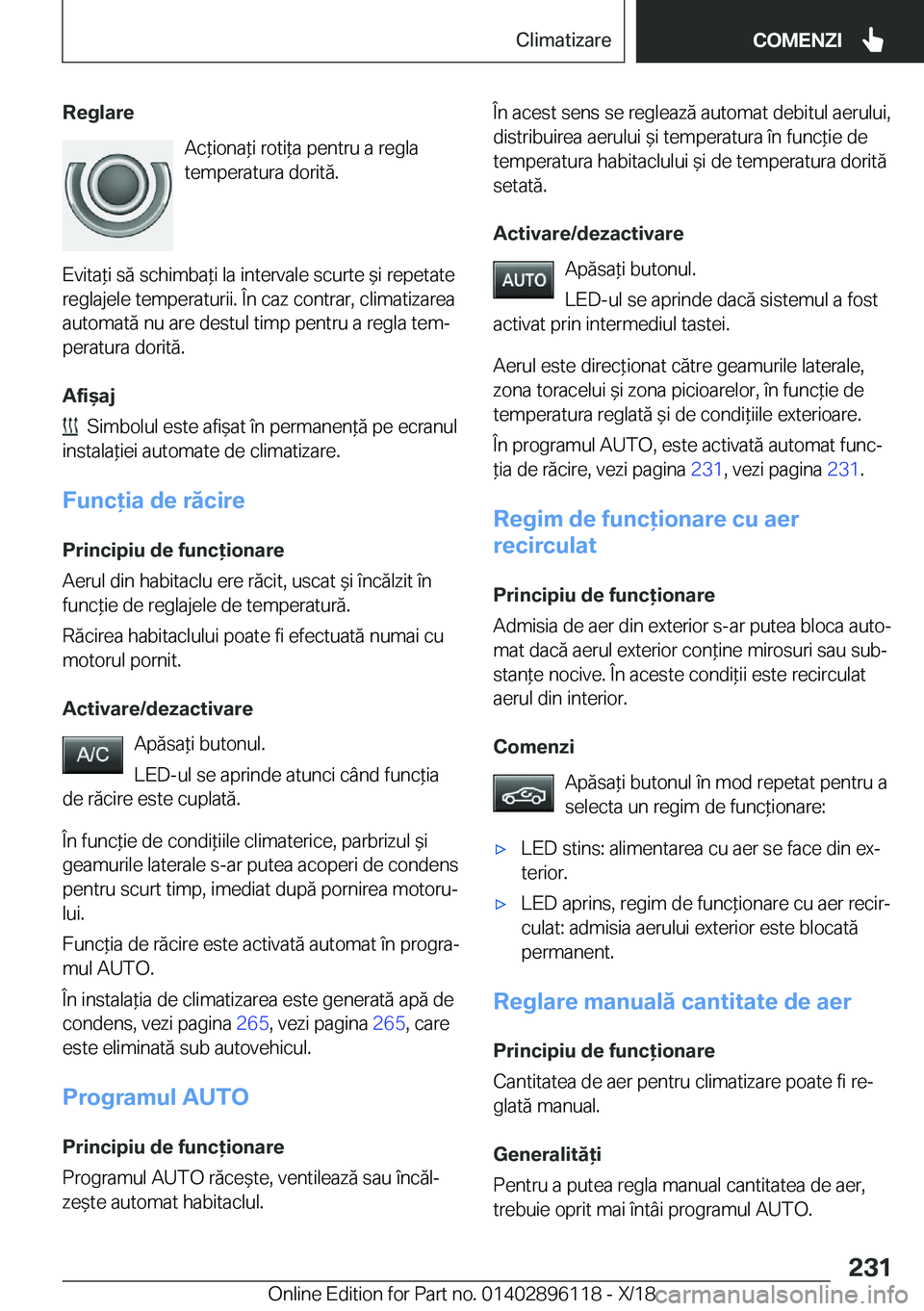 BMW X6 2019  Ghiduri De Utilizare (in Romanian) �R�e�g�l�a�r�e�A�c*�i�o�n�a*�i��r�o�t�i*�a��p�e�n�t�r�u��a��r�e�g�l�a
�t�e�m�p�e�r�a�t�u�r�a��d�o�r�i�t�