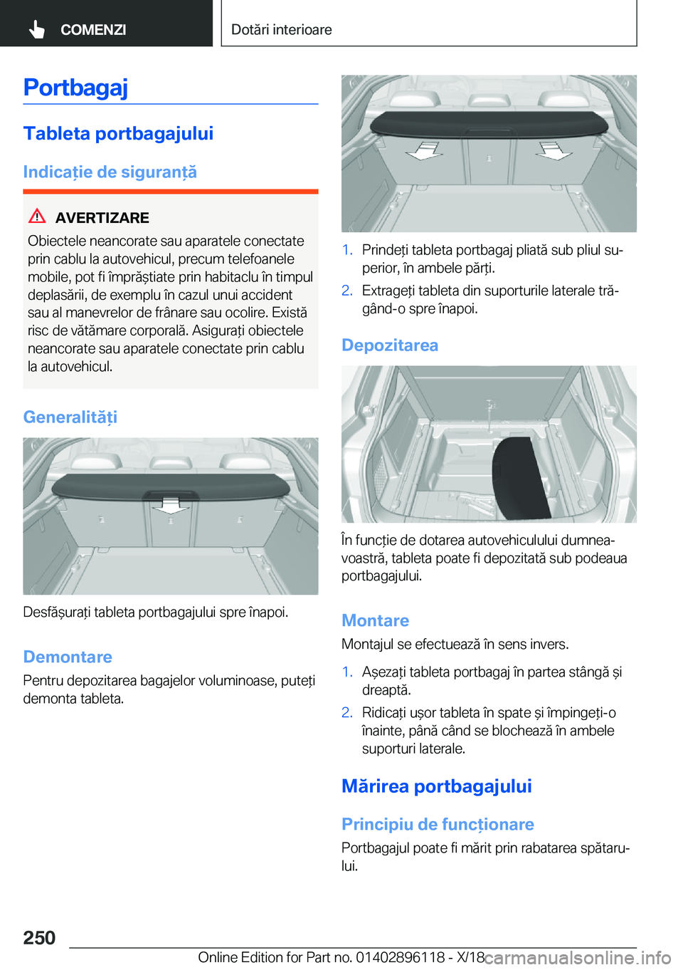 BMW X6 2019  Ghiduri De Utilizare (in Romanian) �P�o�r�t�b�a�g�a�j
�T�a�b�l�e�t�a��p�o�r�t�b�a�g�a�j�u�l�u�i
�I�n�d�i�c�a�i�e��d�e��s�i�g�u�r�a�n�