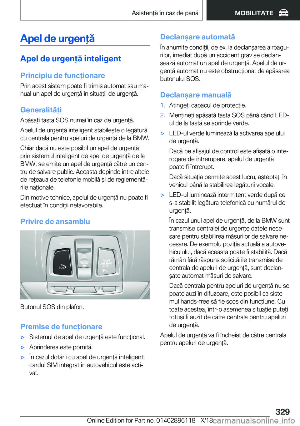 BMW X6 2019  Ghiduri De Utilizare (in Romanian) �A�p�e�l��d�e��u�r�g�e�n�