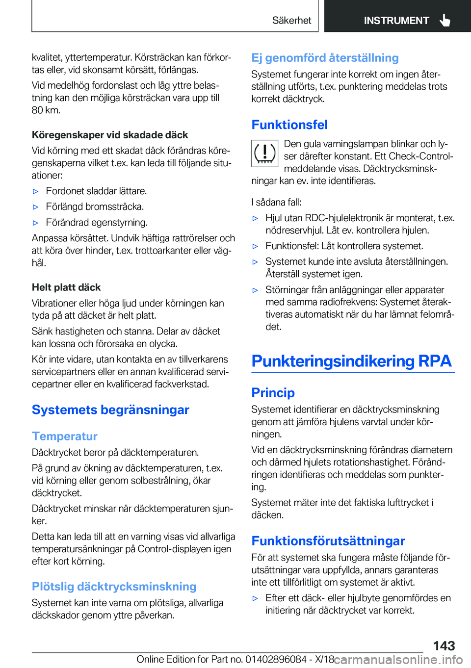 BMW X6 2019  InstruktionsbÖcker (in Swedish) �k�v�a�l�i�t�e�t�,��y�t�t�e�r�t�e�m�p�e�r�a�t�u�r�.��K�