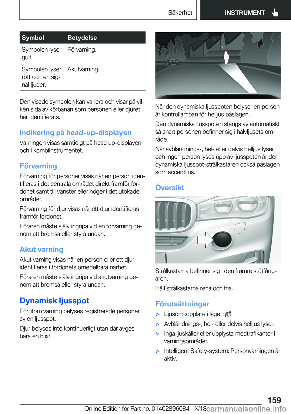 BMW X6 2019  InstruktionsbÖcker (in Swedish) �S�y�m�b�o�l�B�e�t�y�d�e�l�s�e�S�y�m�b�o�l�e�n��l�y�s�e�r
�g�u�l�t�.�F�