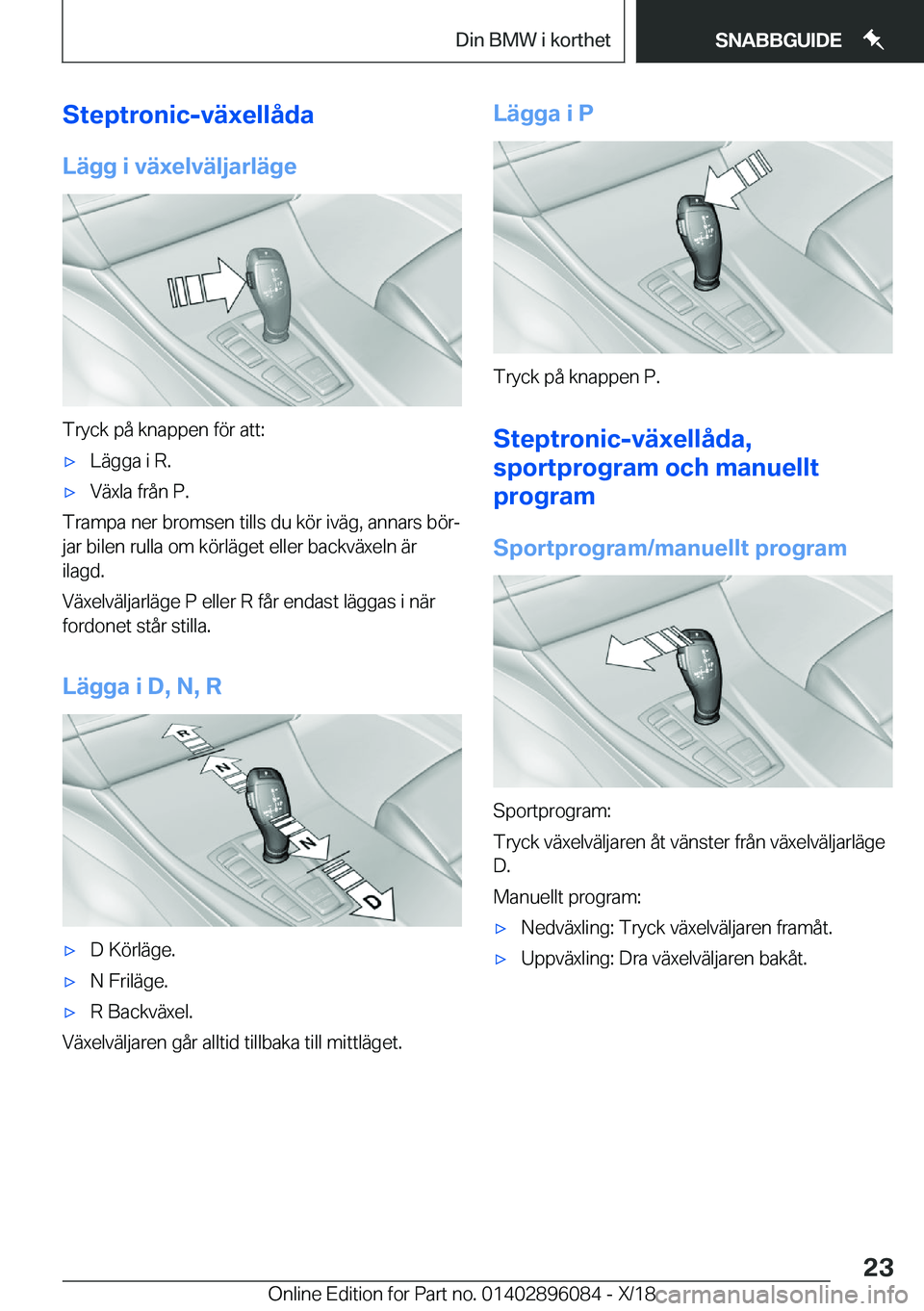 BMW X6 2019  InstruktionsbÖcker (in Swedish) �S�t�e�p�t�r�o�n�i�c�-�v�ä�x�e�l�l�å�d�a
�L�ä�g�g��i��v�ä�x�e�l�v�ä�l�j�a�r�l�ä�g�e
�T�r�y�c�k��p�å��k�n�a�p�p�e�n��f�