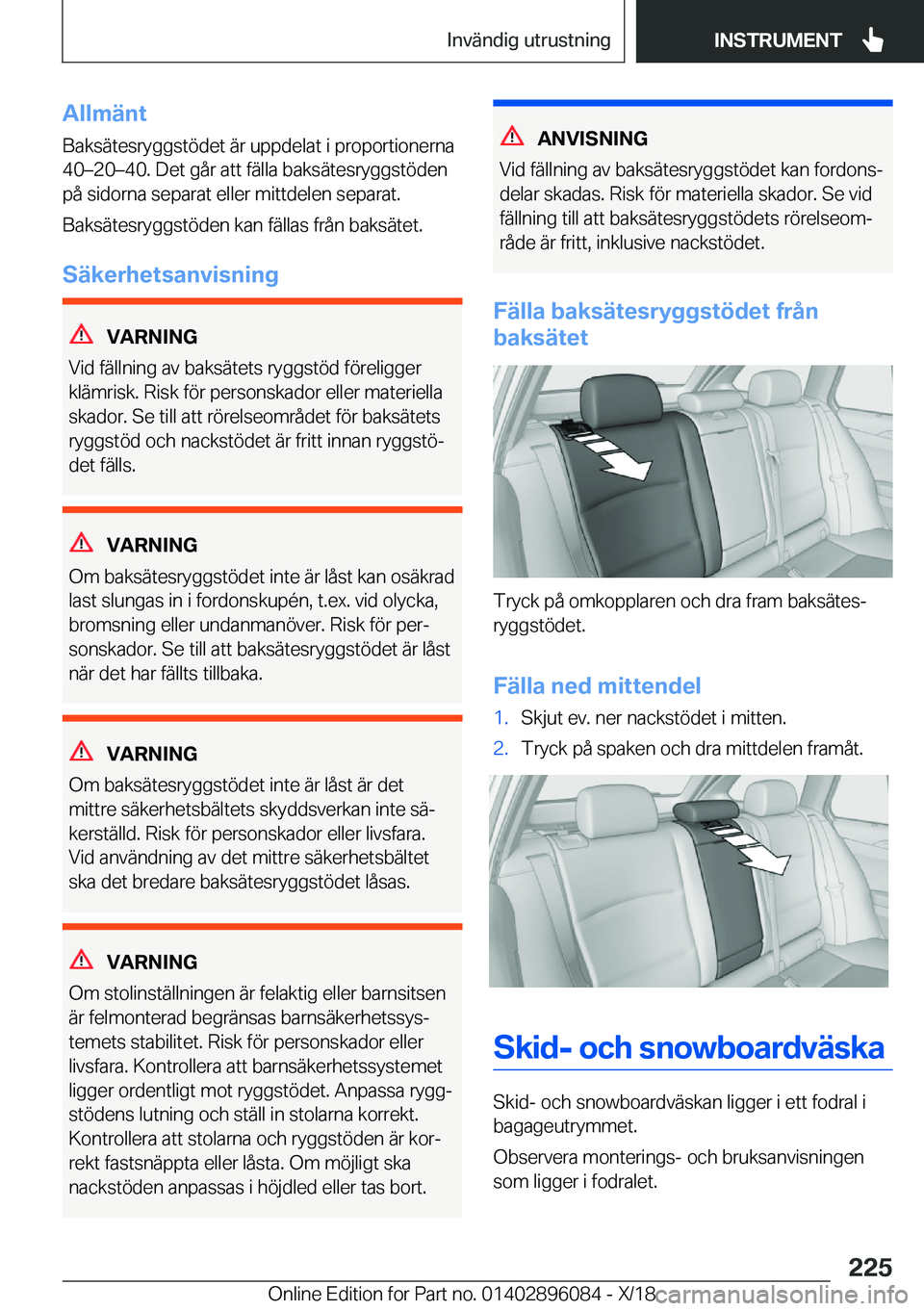BMW X6 2019  InstruktionsbÖcker (in Swedish) �A�l�l�m�ä�n�t
�B�a�k�s�ä�t�e�s�r�y�g�g�s�t�