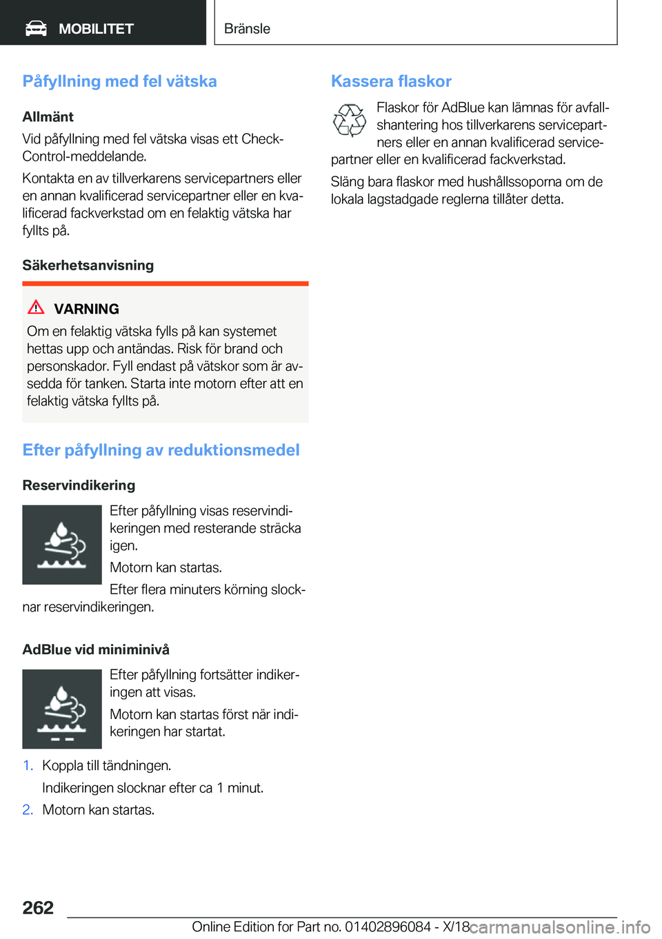 BMW X6 2019  InstruktionsbÖcker (in Swedish) �P�å�f�y�l�l�n�i�n�g��m�e�d��f�e�l��v�ä�t�s�k�a�A�l�l�m�ä�n�t
�V�i�d��p�å�f�y�l�l�n�i�n�g��m�e�d��f�e�l��v�ä�t�s�k�a��v�i�s�a�s��e�t�t��C�h�e�c�k�- �C�o�n�t�r�o�l�-�m�e�d�d�e�l�a�n�d�e�