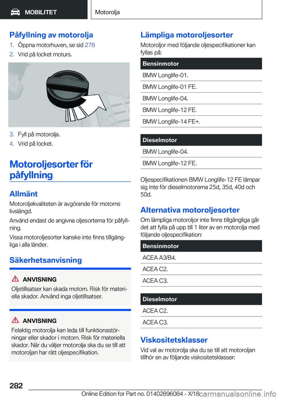 BMW X6 2019  InstruktionsbÖcker (in Swedish) �P�å�f�y�l�l�n�i�n�g��a�v��m�o�t�o�r�o�l�j�a�1�.�