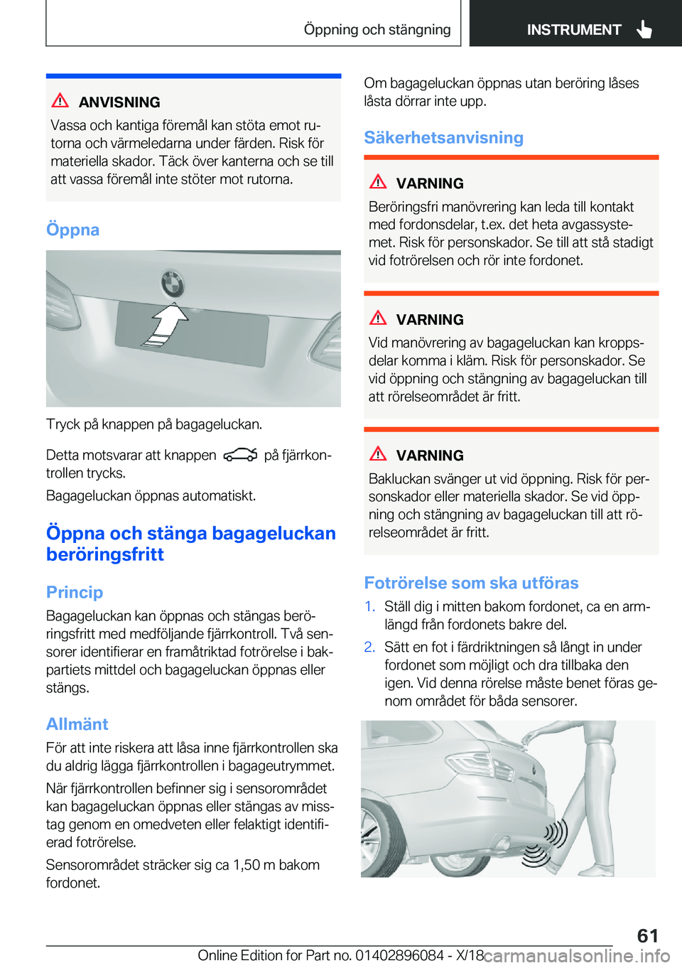 BMW X6 2019  InstruktionsbÖcker (in Swedish) �A�N�V�I�S�N�I�N�G
�V�a�s�s�a��o�c�h��k�a�n�t�i�g�a��f�
