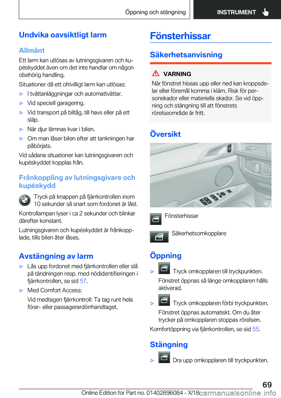 BMW X6 2019  InstruktionsbÖcker (in Swedish) �U�n�d�v�i�k�a��o�a�v�s�i�k�t�l�i�g�t��l�a�r�m
�A�l�l�m�ä�n�t
�E�t�t��l�a�r�m��k�a�n��u�t�l�
