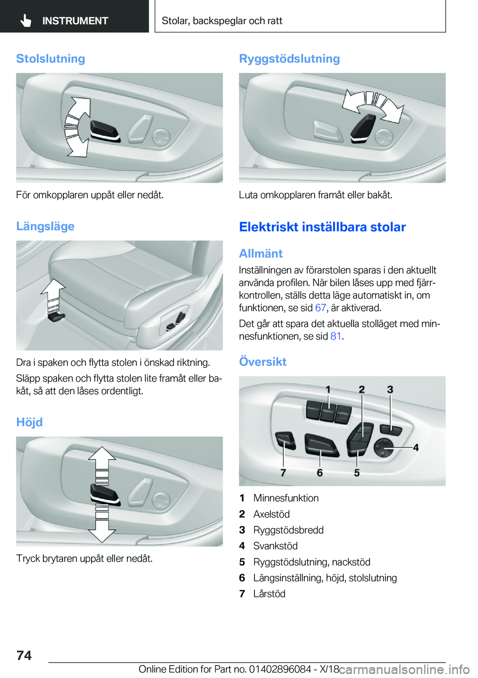 BMW X6 2019  InstruktionsbÖcker (in Swedish) �S�t�o�l�s�l�u�t�n�i�n�g
�F�
