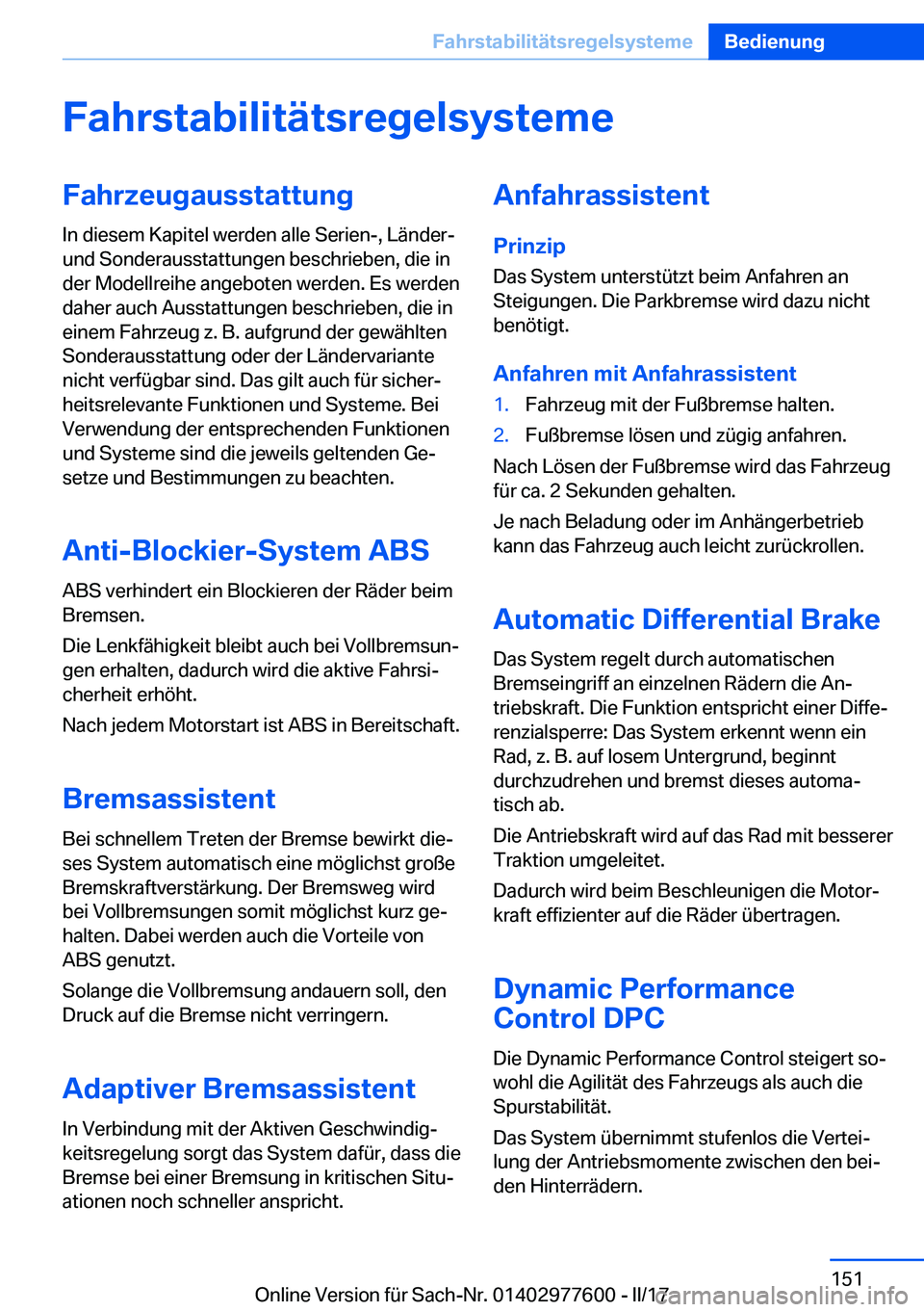 BMW X6 2017  Betriebsanleitungen (in German) �F�a�h�r�s�t�a�b�i�l�i�t�