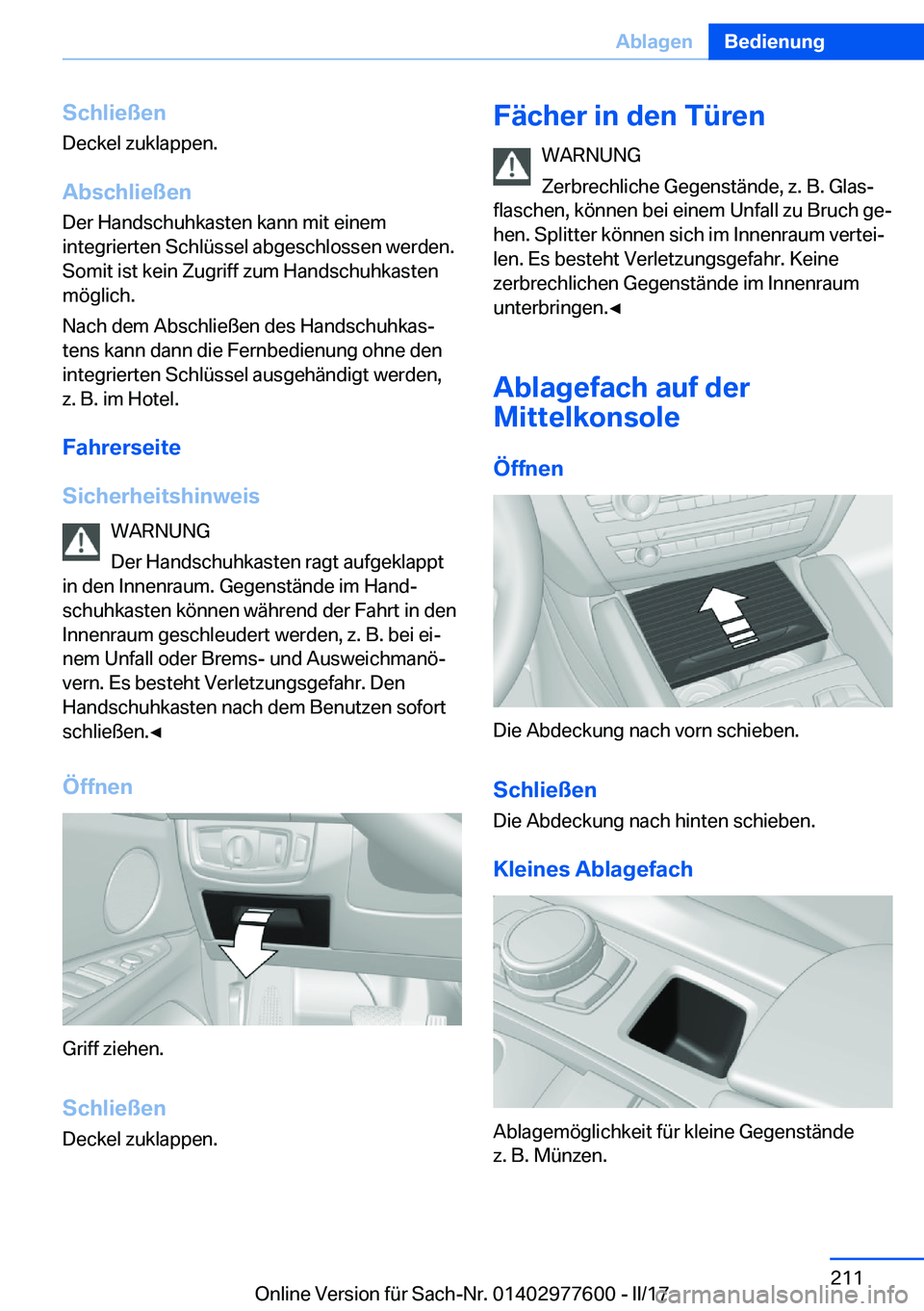 BMW X6 2017  Betriebsanleitungen (in German) �S�c�h�l�i�e�