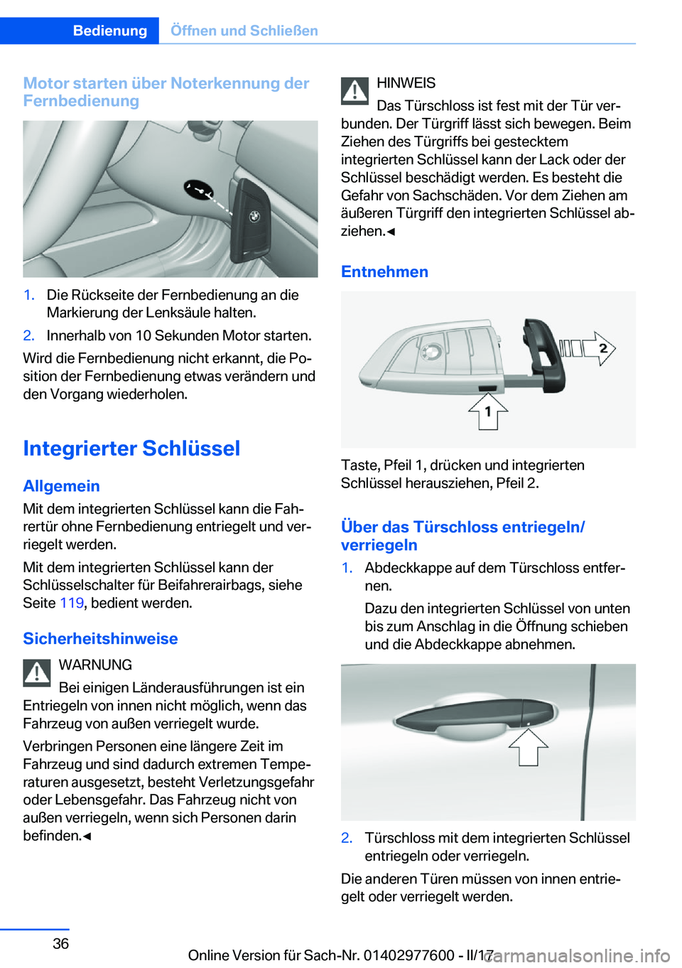 BMW X6 2017  Betriebsanleitungen (in German) �M�o�t�o�r��s�t�a�r�t�e�n��