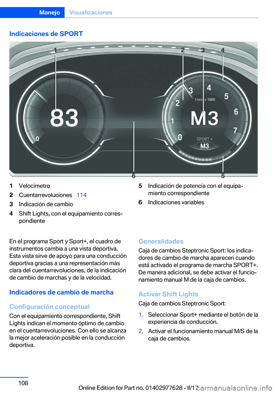 BMW X6 2017  Manuales de Empleo (in Spanish) �I�n�d�i�c�a�c�i�o�n�e�s��d�e��S�P�O�R�T�1�V�e�l�o�c�