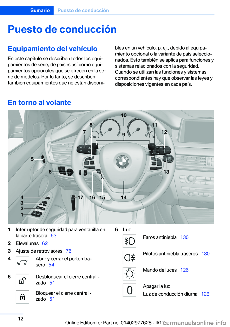 BMW X6 2017  Manuales de Empleo (in Spanish) �P�u�e�s�t�o��d�e��c�o�n�d�u�c�c�i�