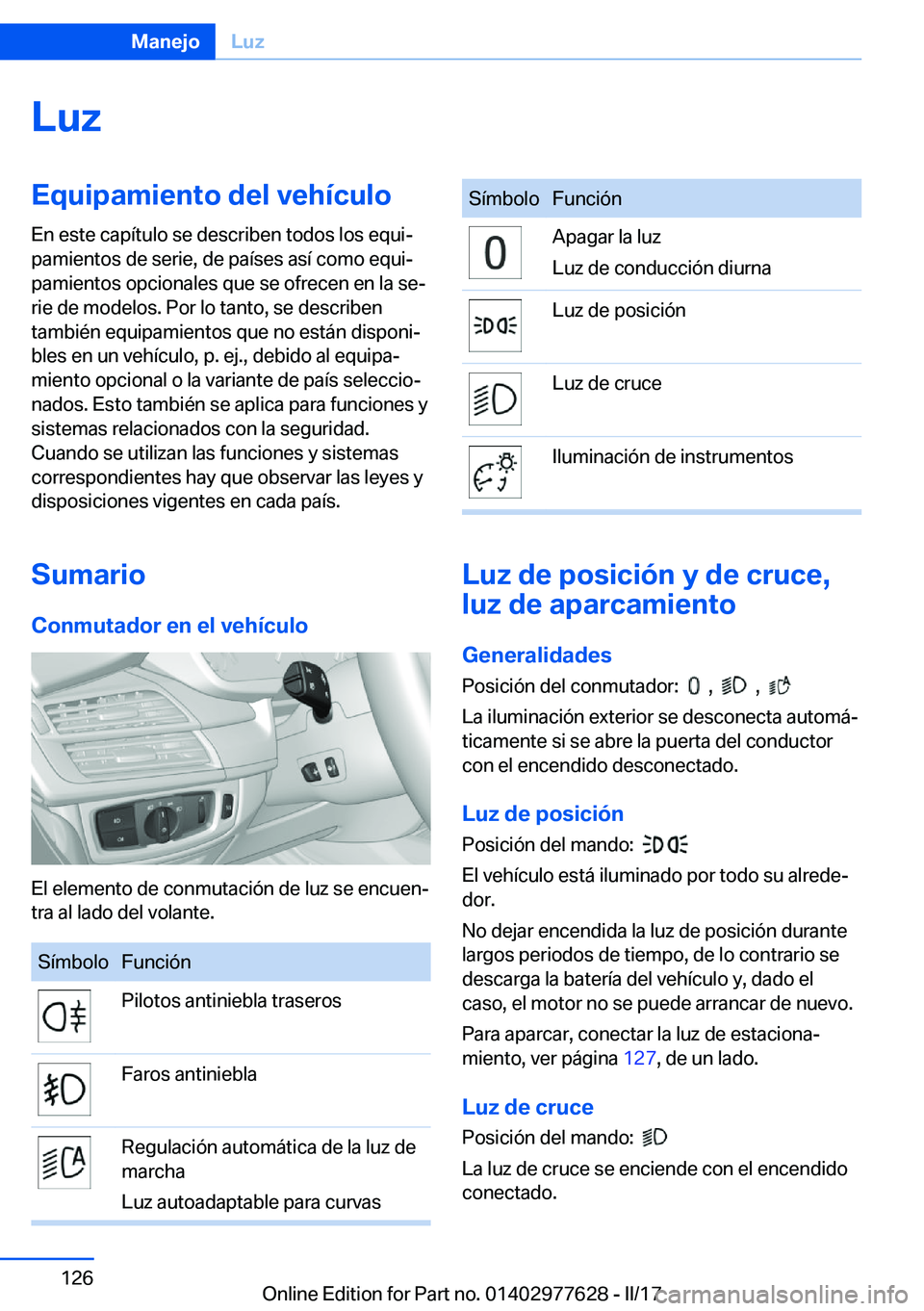 BMW X6 2017  Manuales de Empleo (in Spanish) �L�u�z�E�q�u�i�p�a�m�i�e�n�t�o��d�e�l��v�e�h�