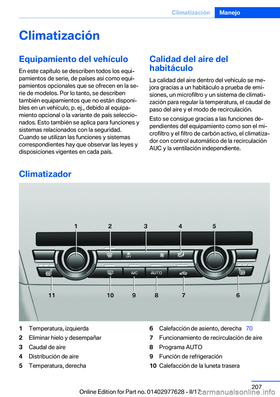 BMW X6 2017  Manuales de Empleo (in Spanish) �C�l�i�m�a�t�i�z�a�c�i�