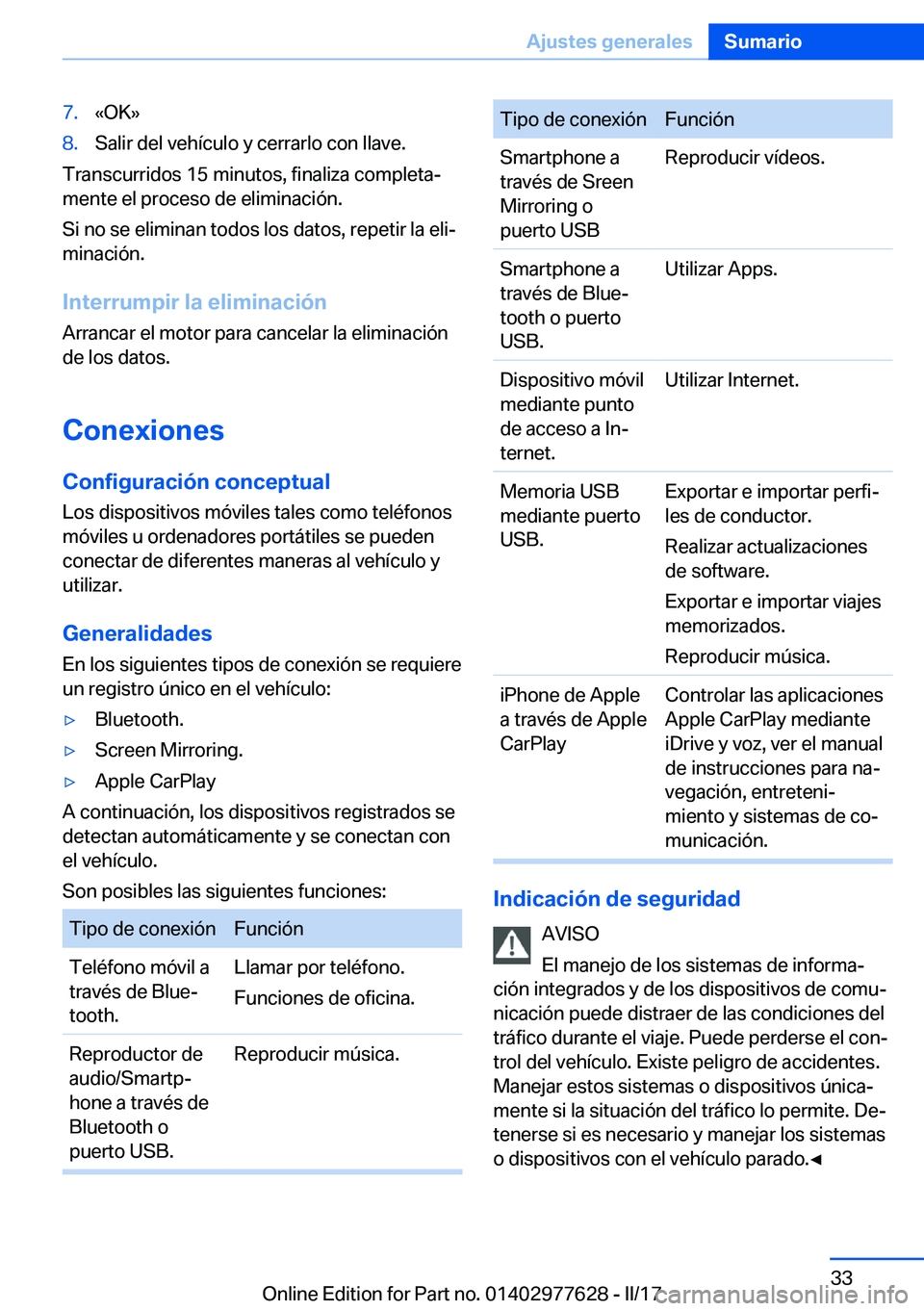 BMW X6 2017  Manuales de Empleo (in Spanish) �7�.�«�O�K�{�8�.�S�a�l�i�r� �d�e�l� �v�e�h�