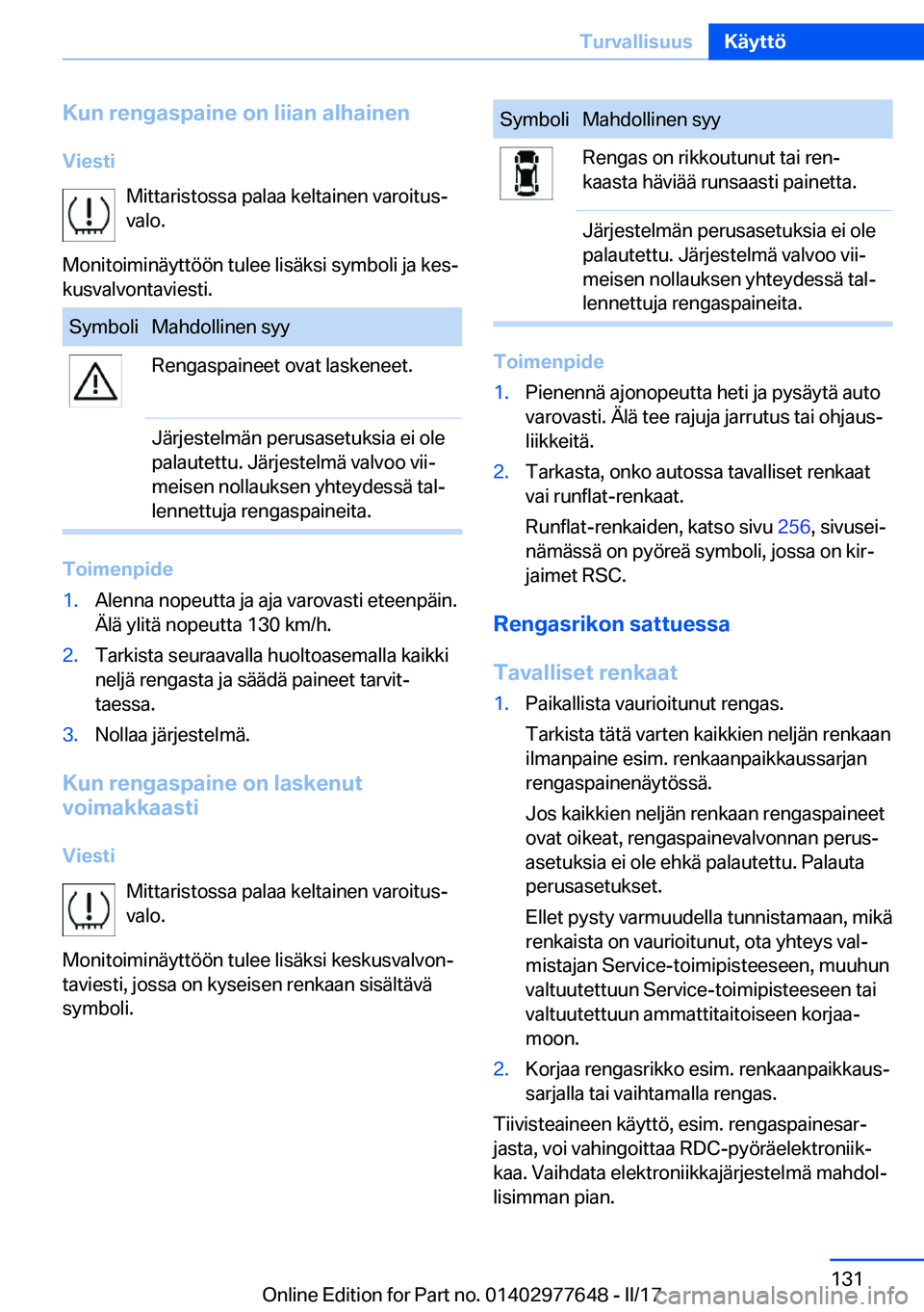 BMW X6 2017  Omistajan Käsikirja (in Finnish) �K�u�n��r�e�n�g�a�s�p�a�i�n�e��o�n��l�i�i�a�n��a�l�h�a�i�n�e�n�V�i�e�s�t�i �M�i�t�t�a�r�i�s�t�o�s�s�a� �p�a�l�a�a� �k�e�l�t�a�i�n�e�n� �v�a�r�o�i�t�u�sj
�v�a�l�o�.
�M�o�n�i�t�o�i�m�i�n�ä�y�t�t�