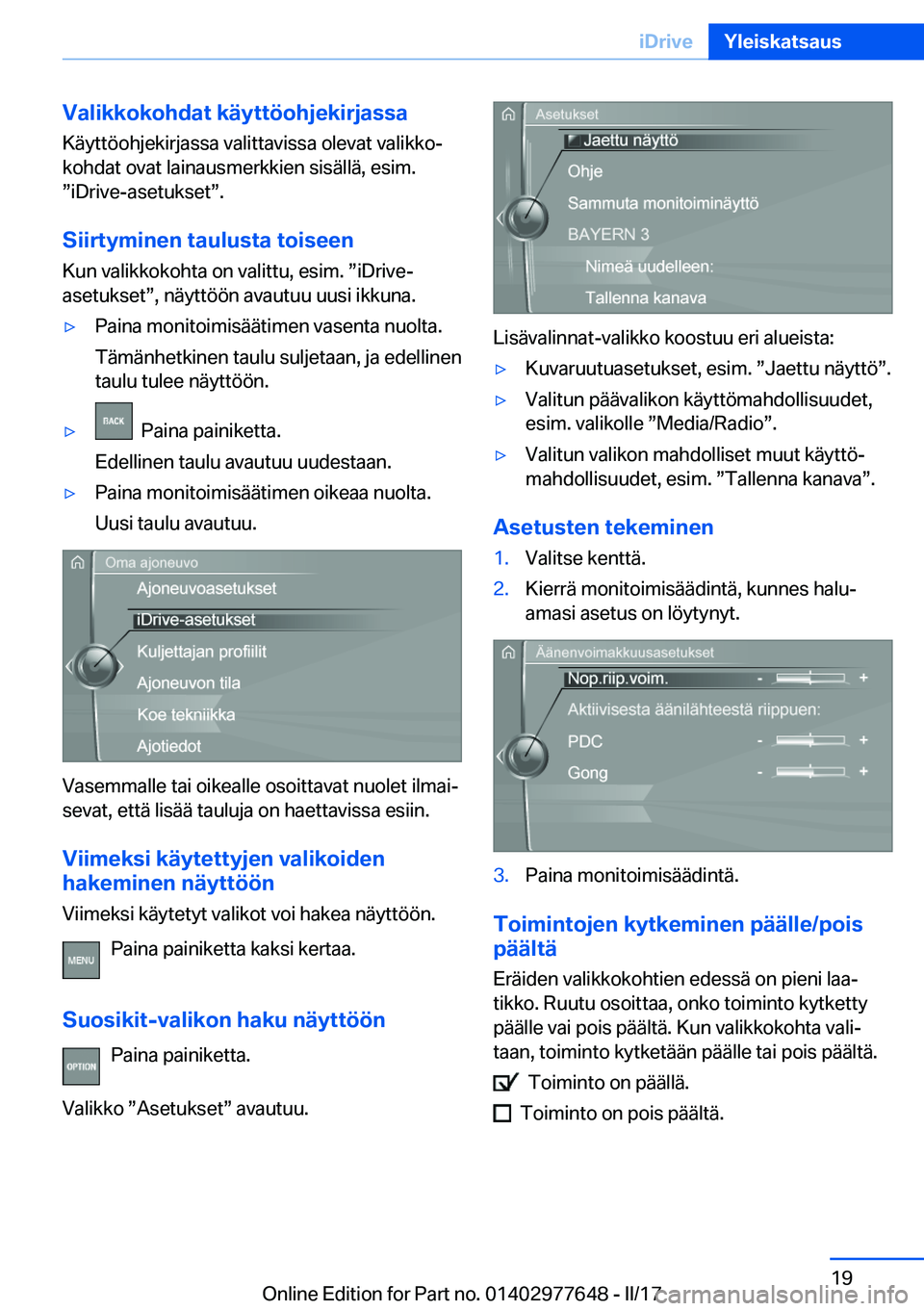 BMW X6 2017  Omistajan Käsikirja (in Finnish) �V�a�l�i�k�k�o�k�o�h�d�a�t��k�