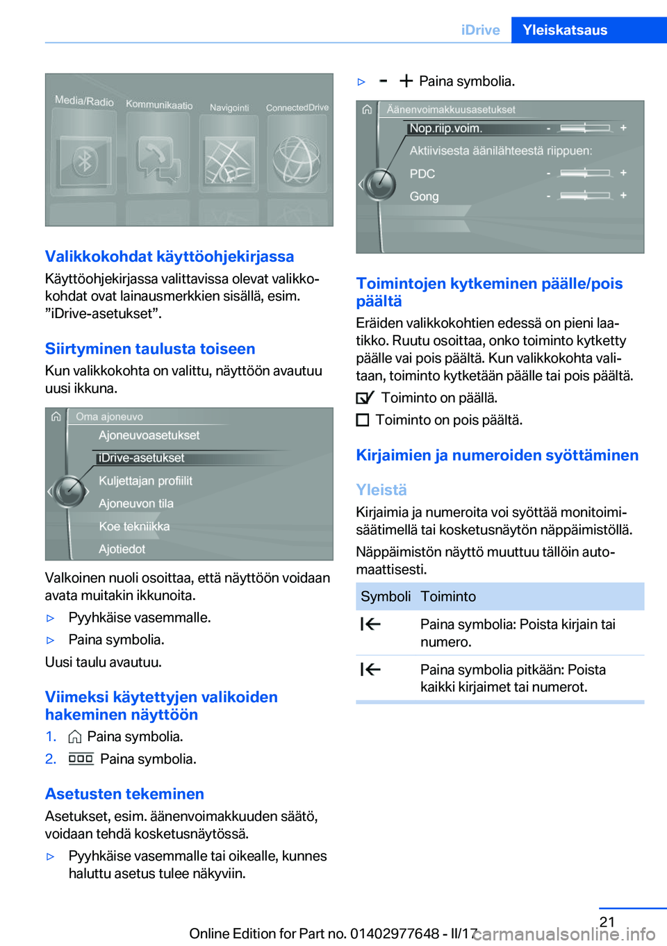 BMW X6 2017  Omistajan Käsikirja (in Finnish) �V�a�l�i�k�k�o�k�o�h�d�a�t��k�