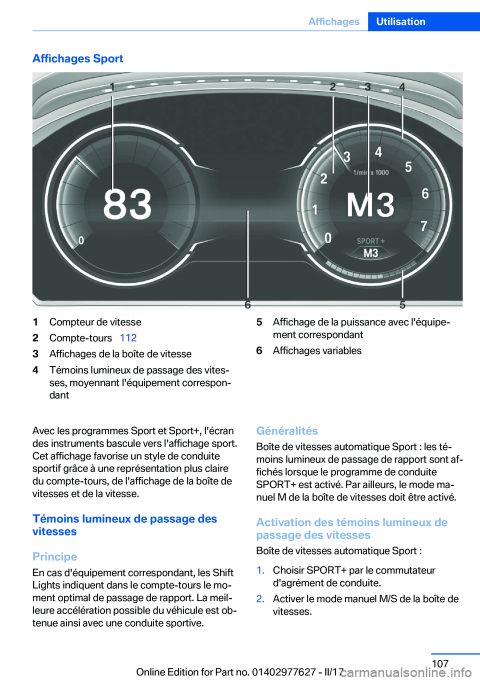 BMW X6 2017  Notices Demploi (in French) �A�f�f�i�c�h�a�g�e�s��S�p�o�r�t�1�C�o�m�p�t�e�u�r� �d�e� �v�i�t�e�s�s�e�2�C�o�m�p�t�e�-�t�o�u�r�s\_�1�1�2�3�A�f�f�i�c�h�a�g�e�s� �d�e� �l�a� �b�o�î�t�e� �d�e� �v�i�t�e�s�s�e�4�T�é�m�o�i�n�s� �l�u