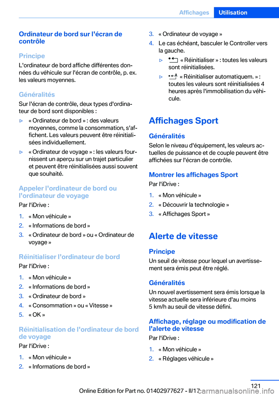 BMW X6 2017  Notices Demploi (in French) �O�r�d�i�n�a�t�e�u�r��d�e��b�o�r�d��s�u�r��l�'�é�c�r�a�n��d�e
�c�o�n�t�r�