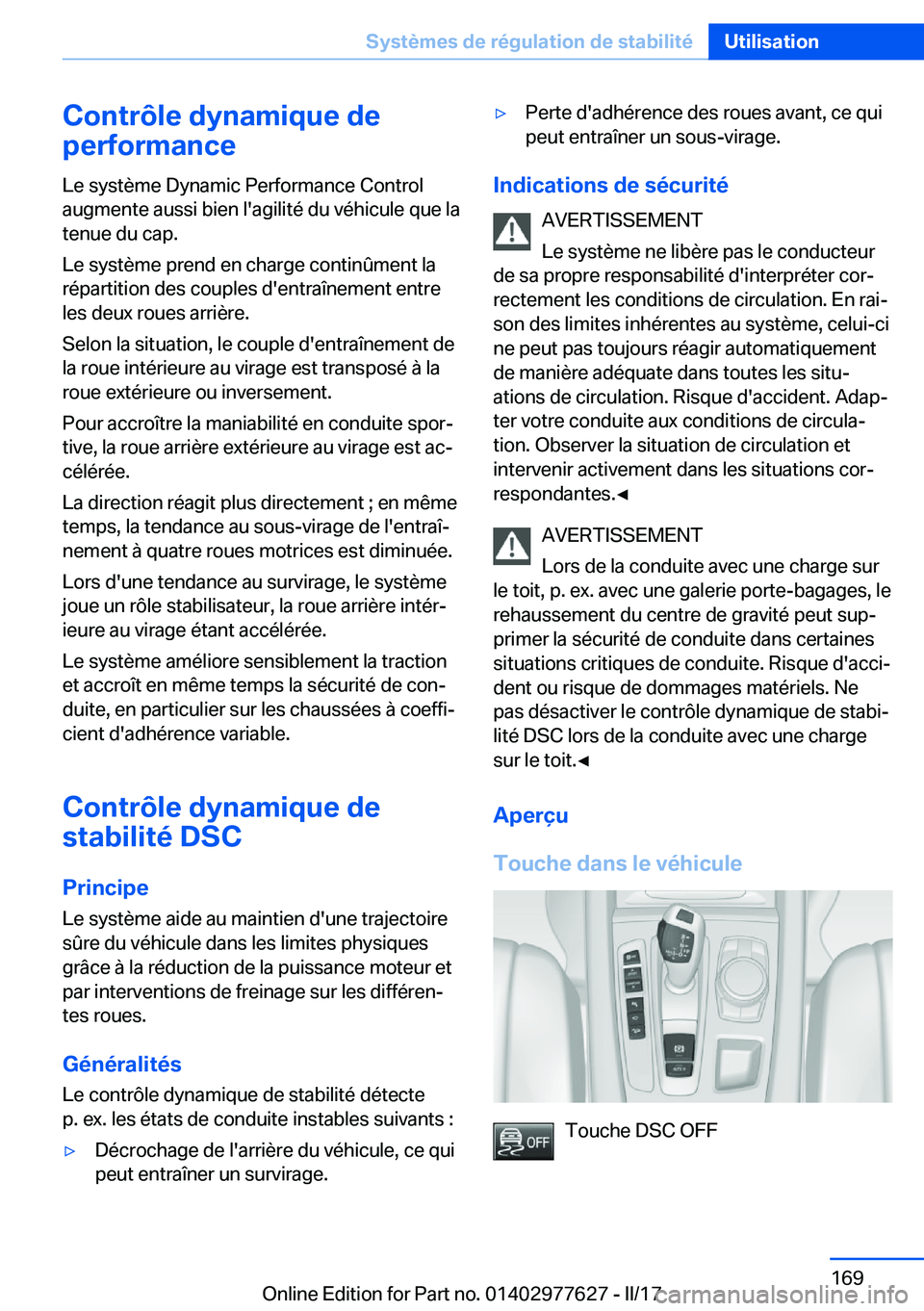 BMW X6 2017  Notices Demploi (in French) �C�o�n�t�r�
