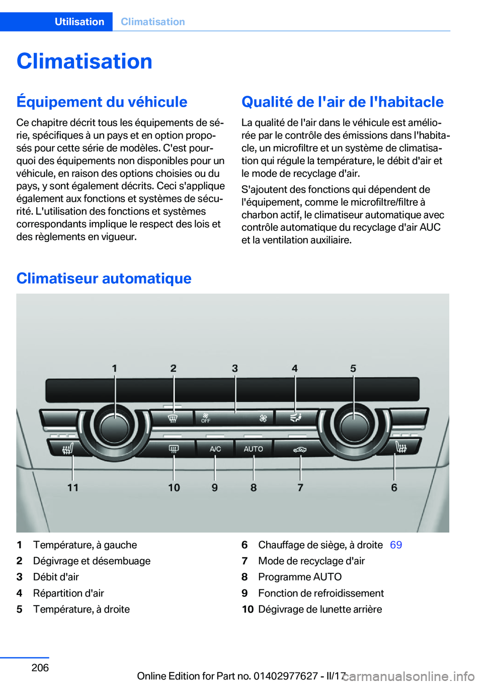 BMW X6 2017  Notices Demploi (in French) �C�l�i�m�a�t�i�s�a�t�i�o�n�