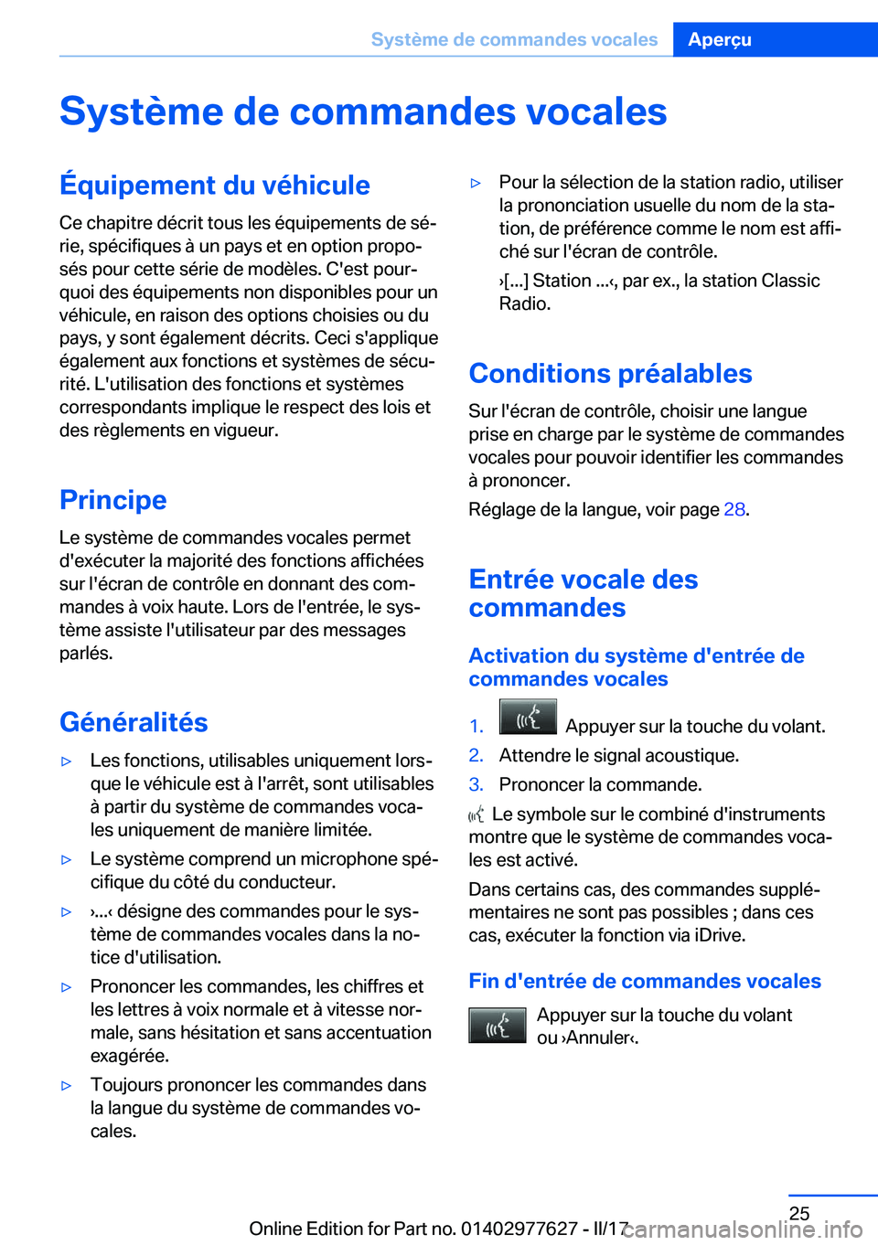 BMW X6 2017  Notices Demploi (in French) �S�y�s�t�è�m�e��d�e��c�o�m�m�a�n�d�e�s��v�o�c�a�l�e�s�