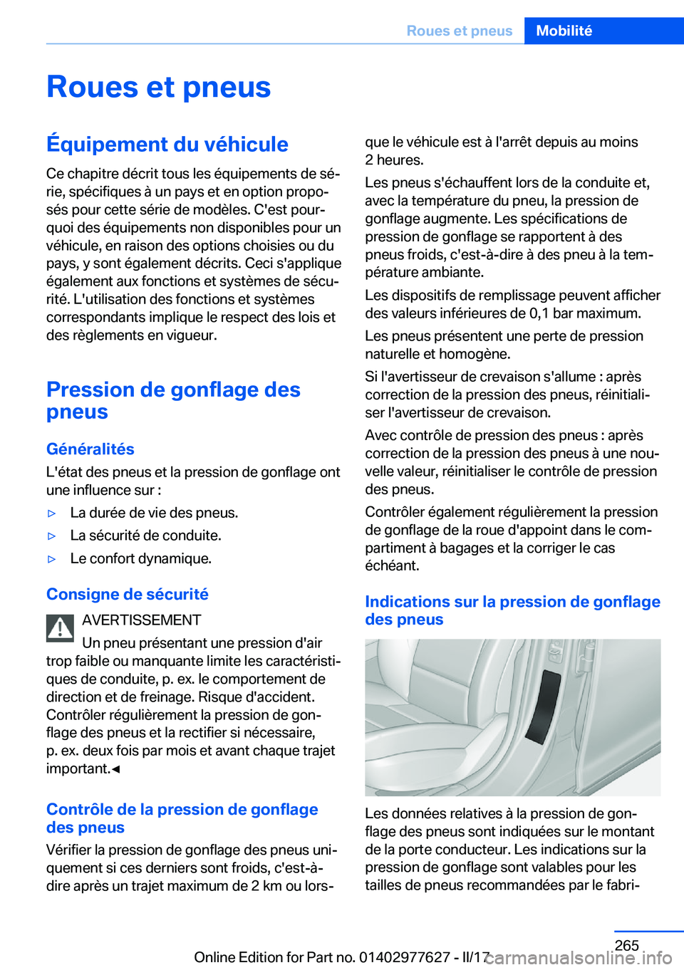 BMW X6 2017  Notices Demploi (in French) �R�o�u�e�s��e�t��p�n�e�u�s�
